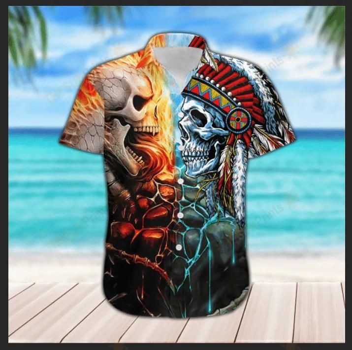 Native Skulls Aloha Hawaiian Shirt Colorful Short Sleeve Summer Beach