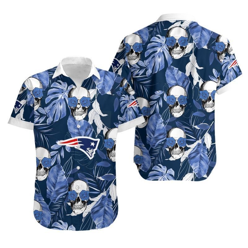 New England Patriots Coconut Leaves And Skulls Hawaiian Shirt For Fans-1