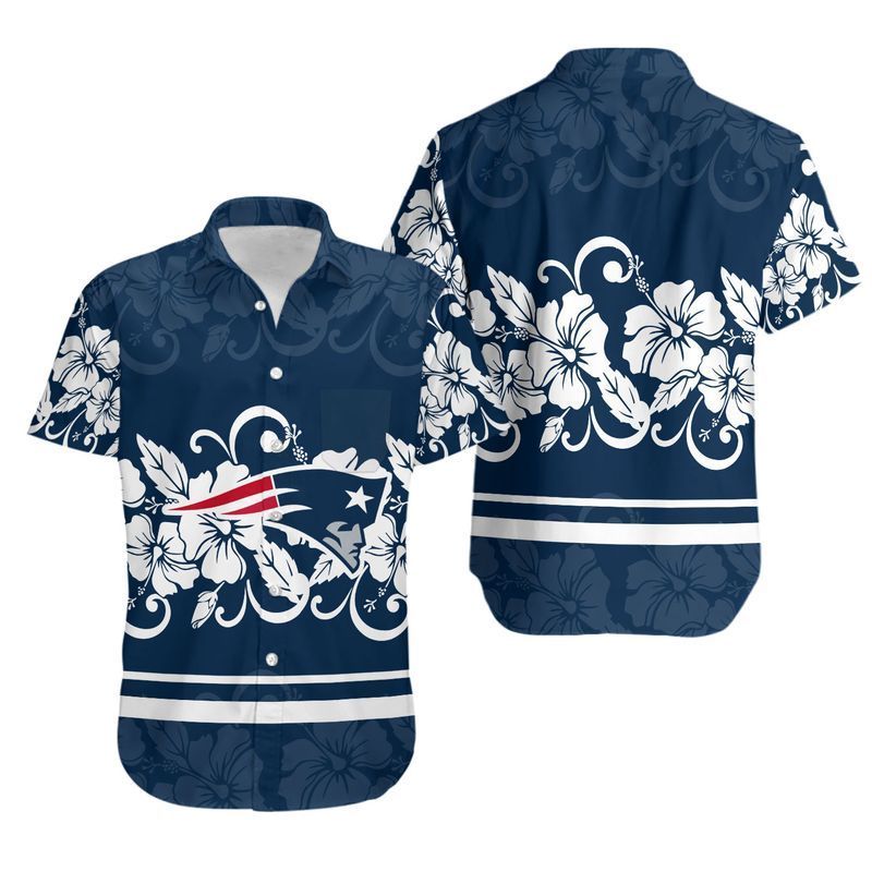 New England Patriots Hibiscus Flowers Hawaiian Shirt For Fans-1
