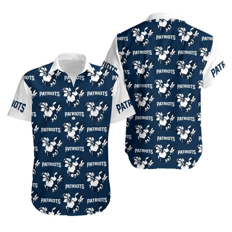 New England Patriots Mickey And Flowers Hawaiian Shirt For Fans-1