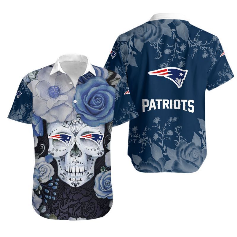 New England Patriots Skull Nfl Hawaiian Shirt For Fans 04-1