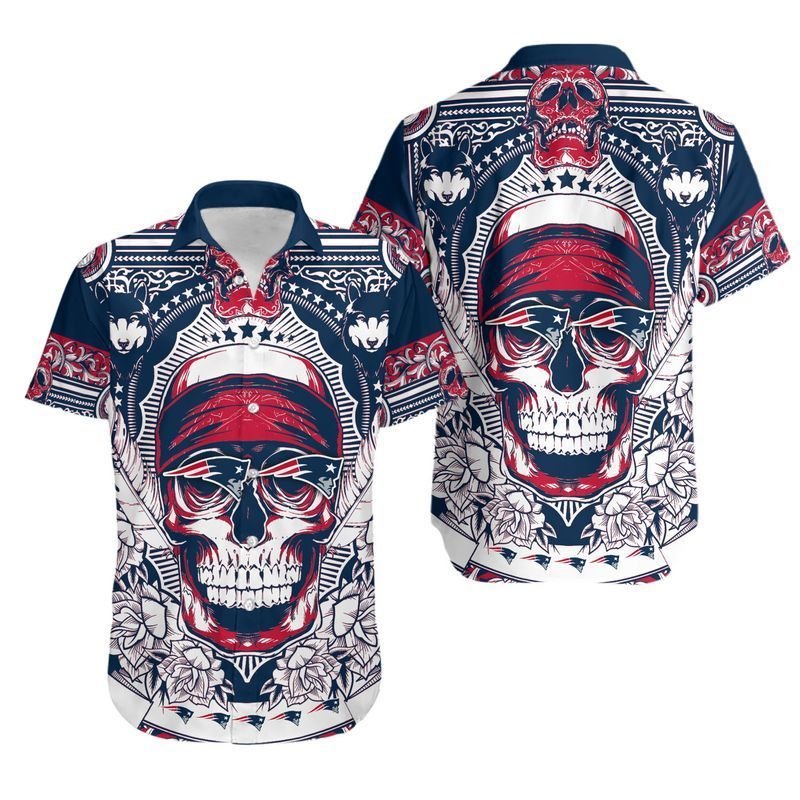 New England Patriots Skull Nfl Hawaiian Shirt For Fans-1