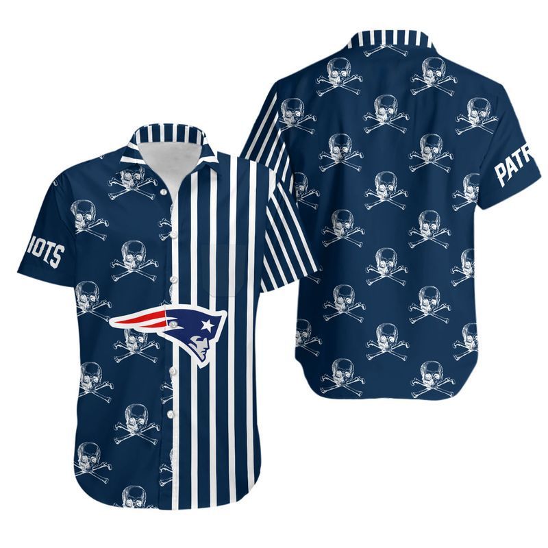New England Patriots Stripes And Skull Hawaiian Shirt For Fans-1