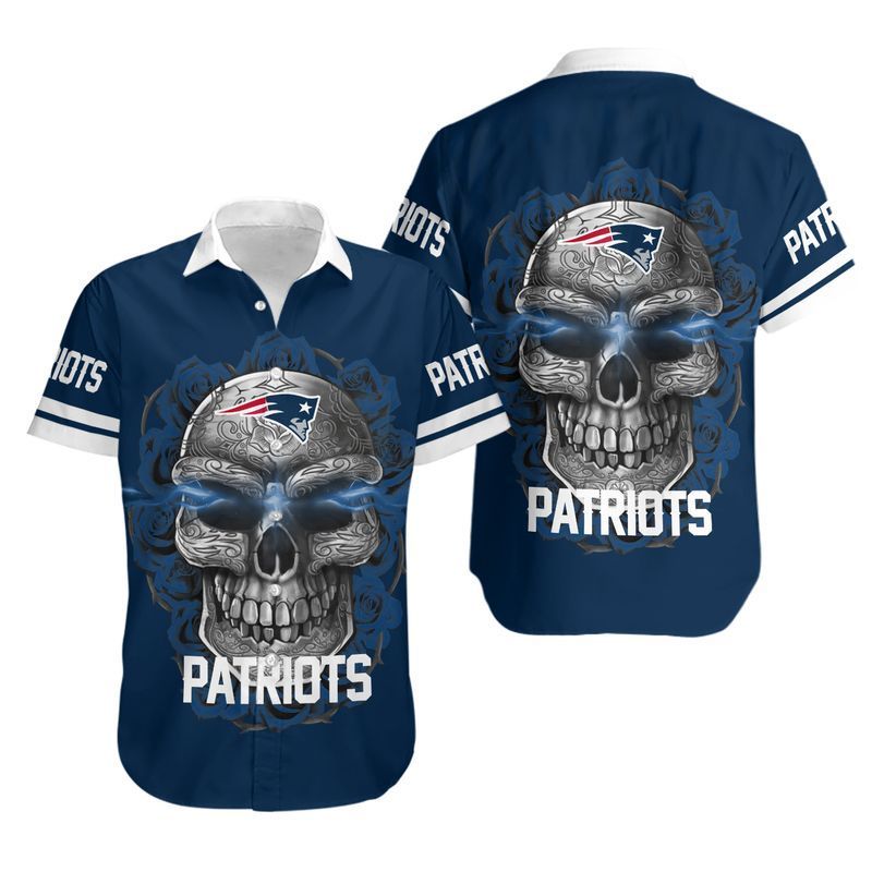 New England Patriots Sugar Skull Nfl Hawaiian Shirt For Fans-1