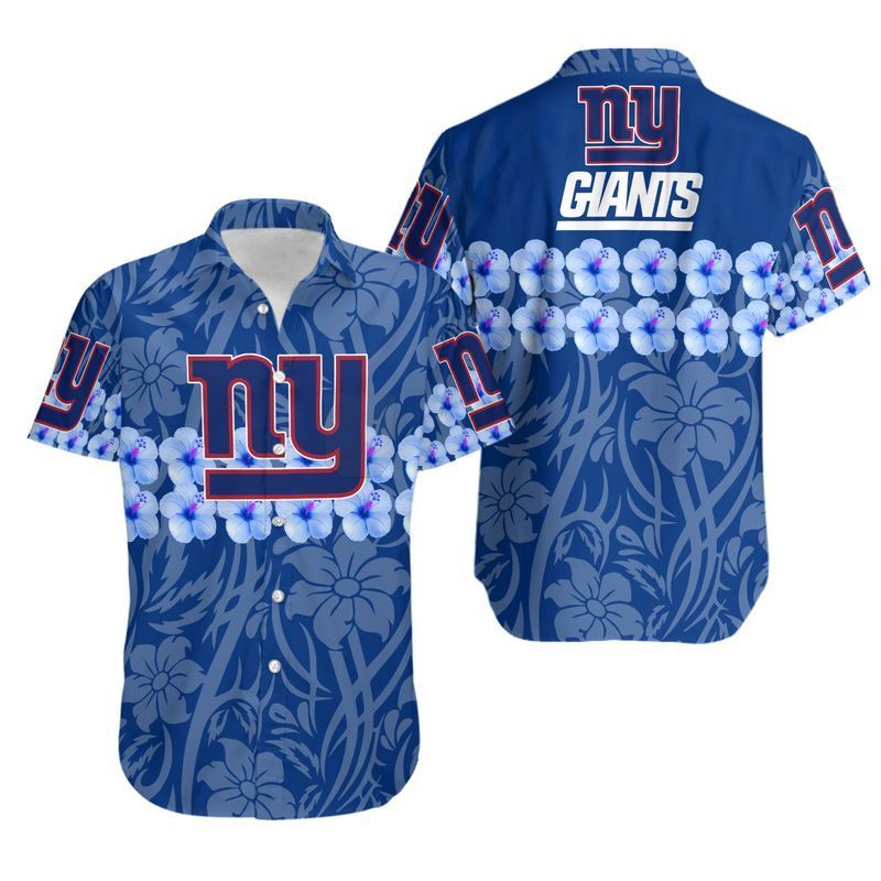 New York Giants Flower And Logo Hawaiian Shirt For Fans-1