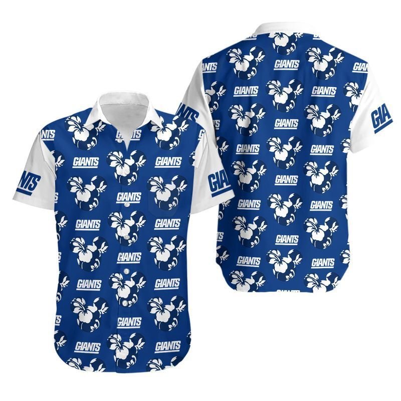 New York Giants Mickey Mickey And Flowers Hawaiian Shirt For Fans-1