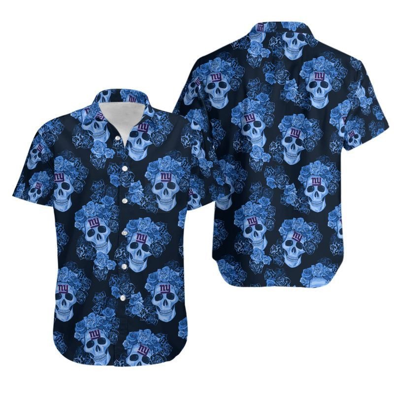 New York Giants Mystery Skull And Flower Hawaiian Shirt For Fans-1