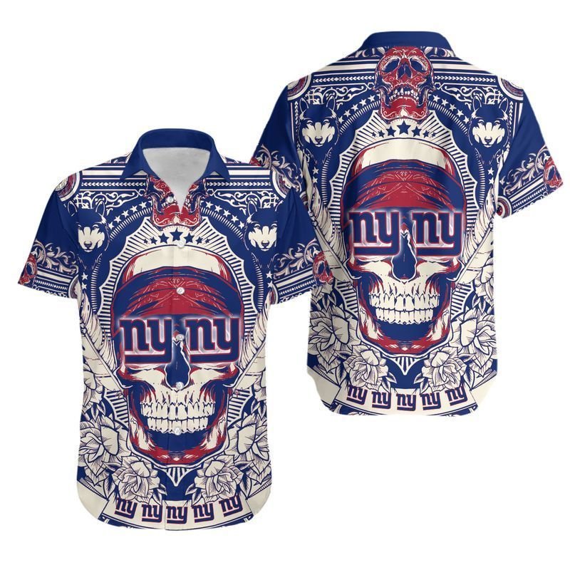 New York Giants Skull Nfl Hawaiian Shirt For Fans 01-1
