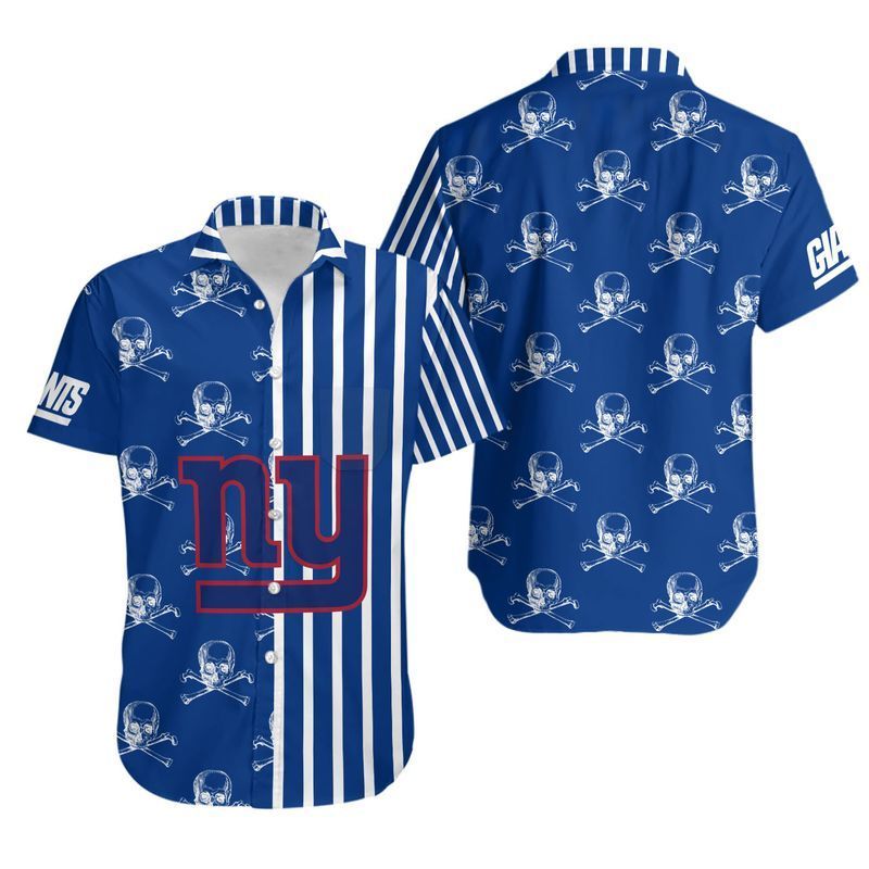New York Giants Stripes And Skull Hawaiian Shirt For Fans-1