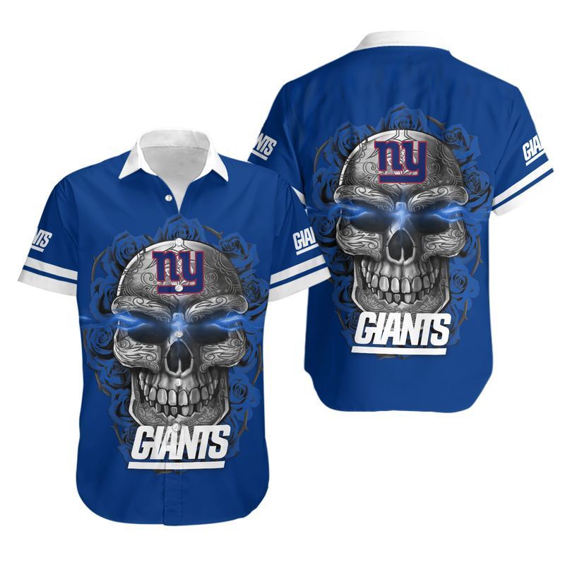 New York Giants Sugar Skull Nfl Hawaiian Shirt For Fans-1