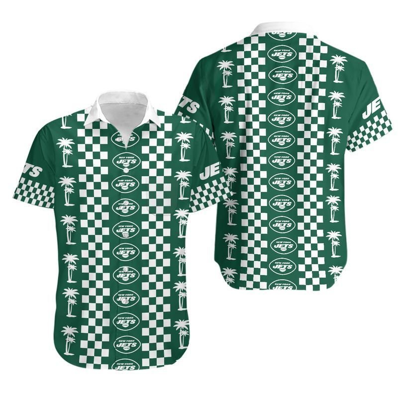 New York Jets Coconut Trees Hawaiian Shirt For Fans-1