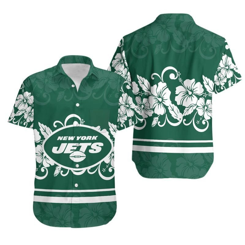 New York Jets Hibiscus Flowers Hawaiian Shirt For Fans-1
