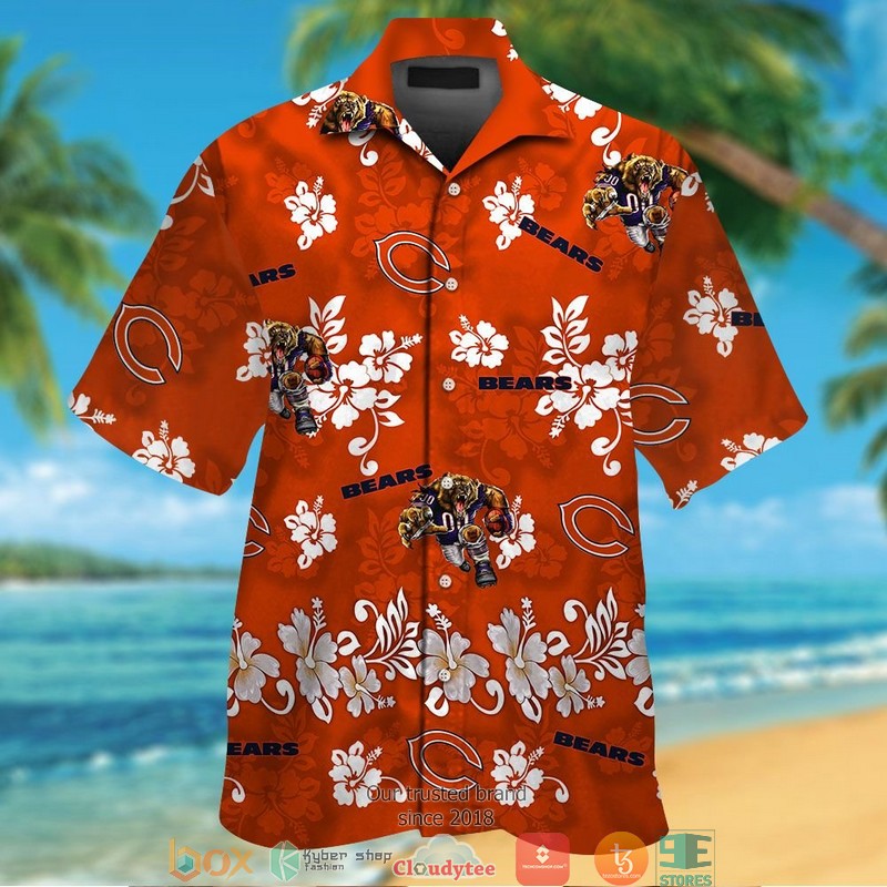 Nfl Chicago Bears Hibiscus Orange Hawaiian Shirt For Fans-1
