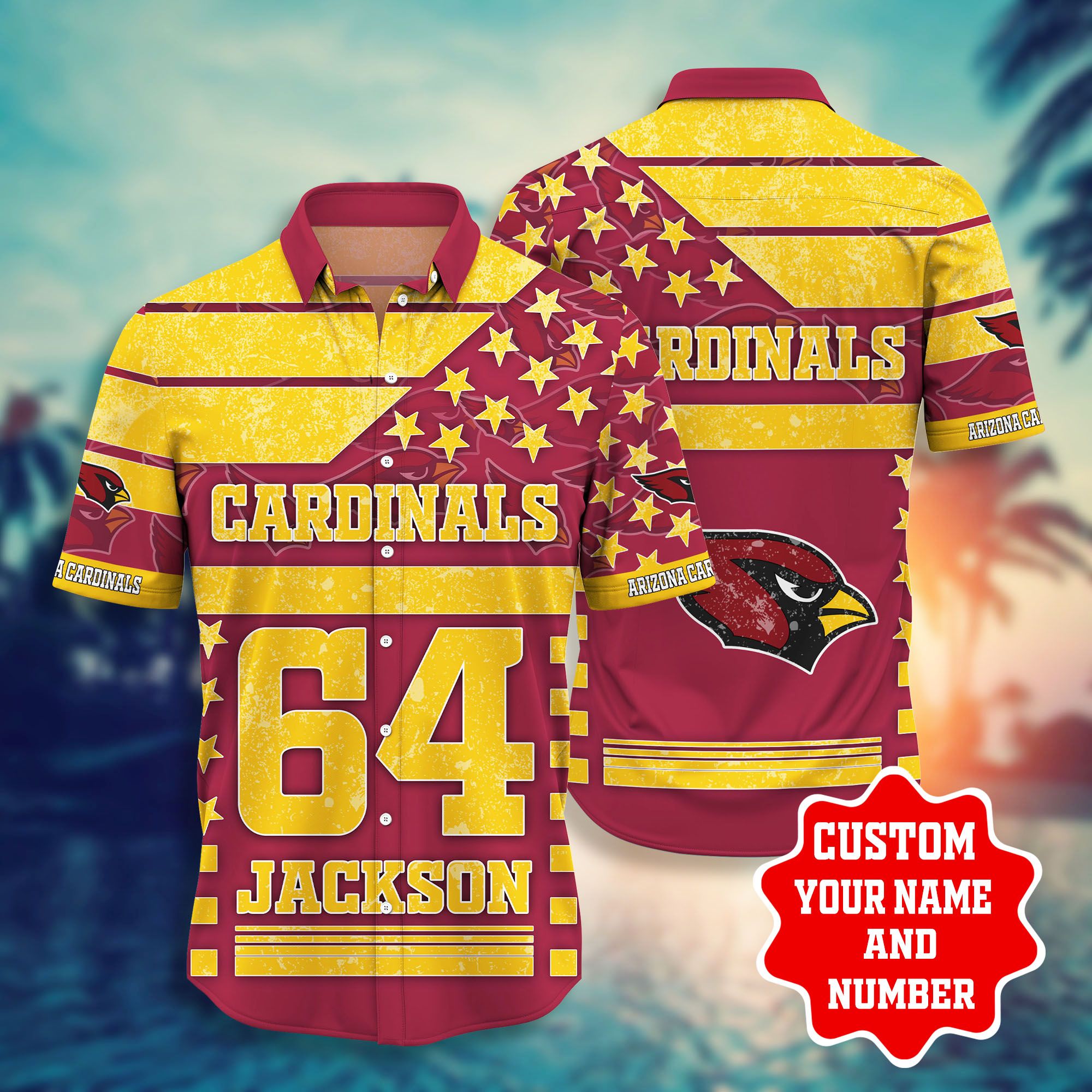 Nfl Hawaiian Shirt Arizona Cardinals Shorts Star 3d Custom Name Number-1