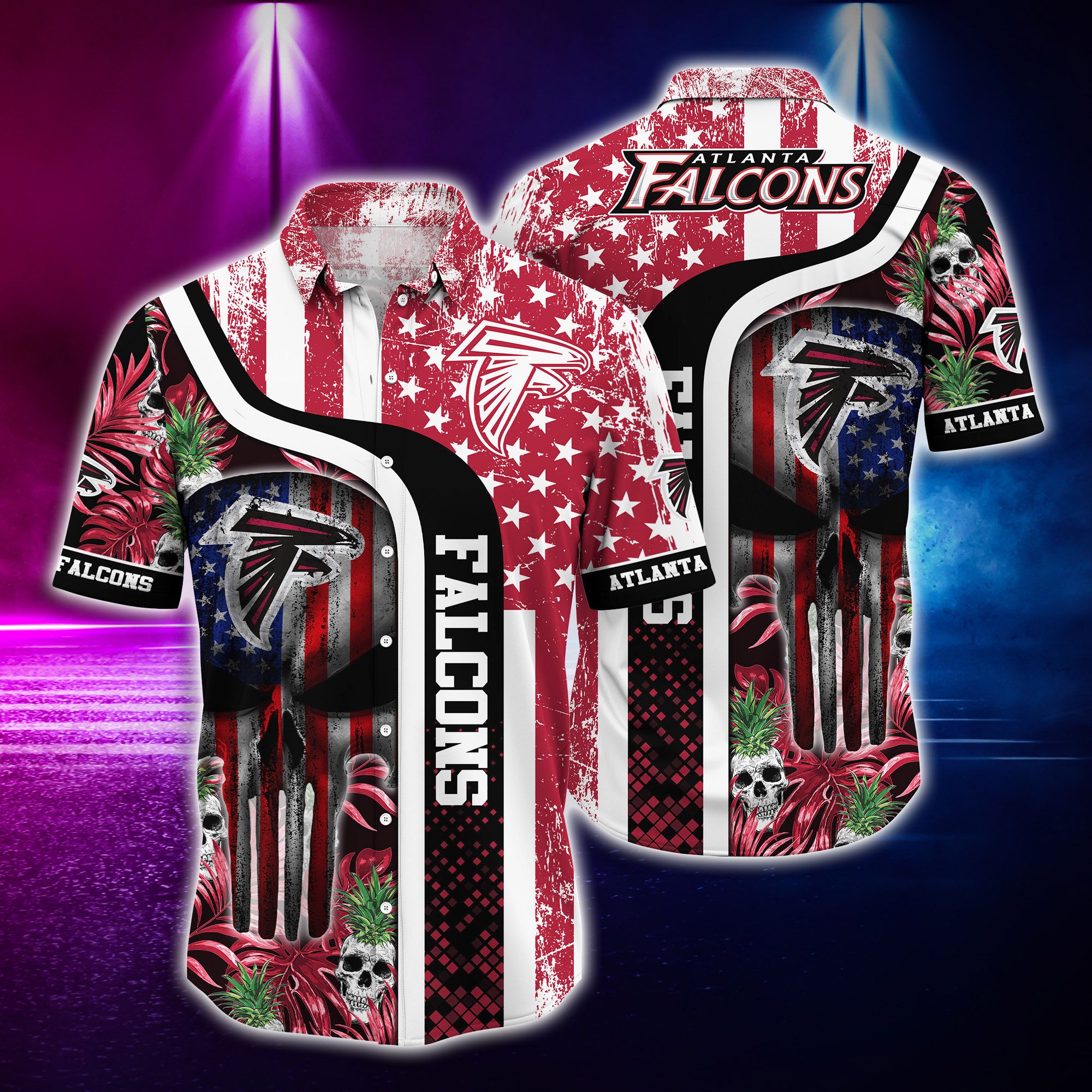 Nfl Hawaiian Shirt Atlanta Falcons And Tshirt Skull-1