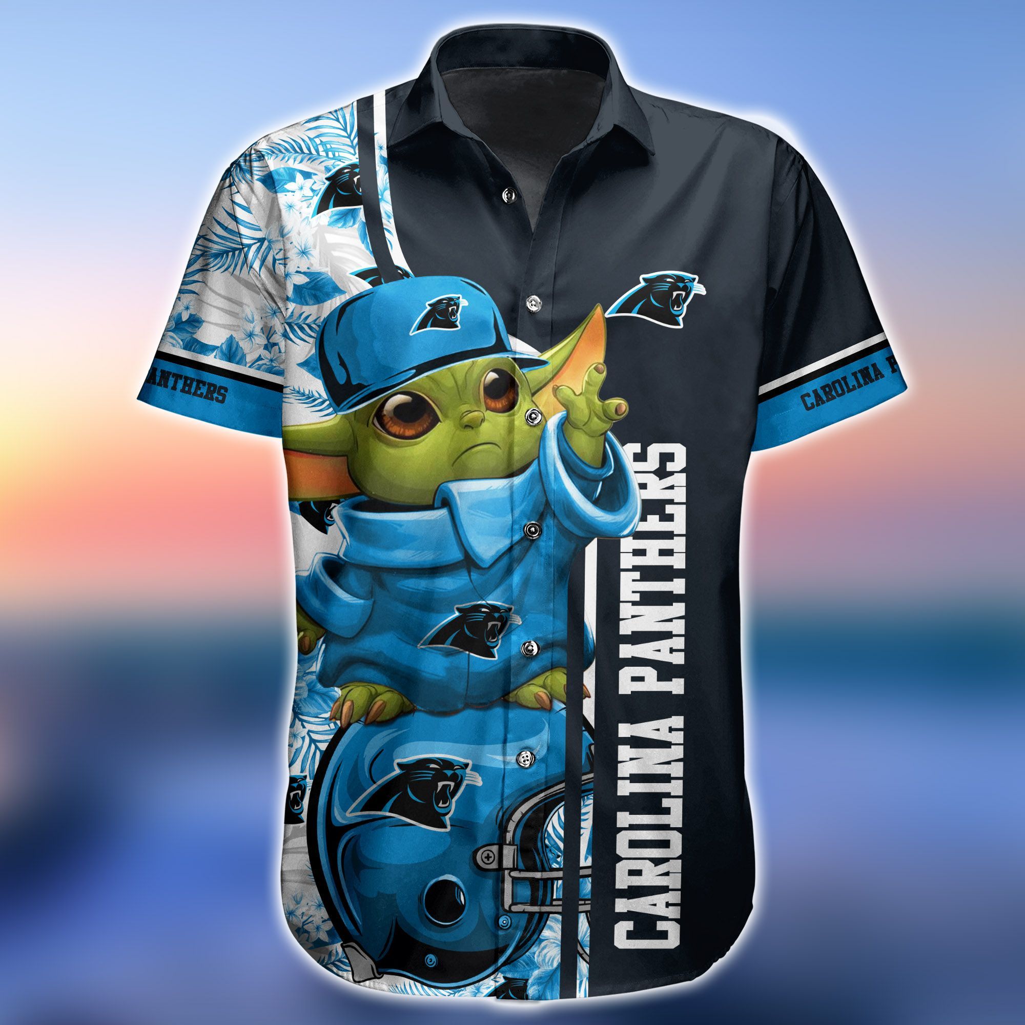 Nfl Hawaiian Shirt Carolina Panthers Baby Yoda Floral And Short 3d-2