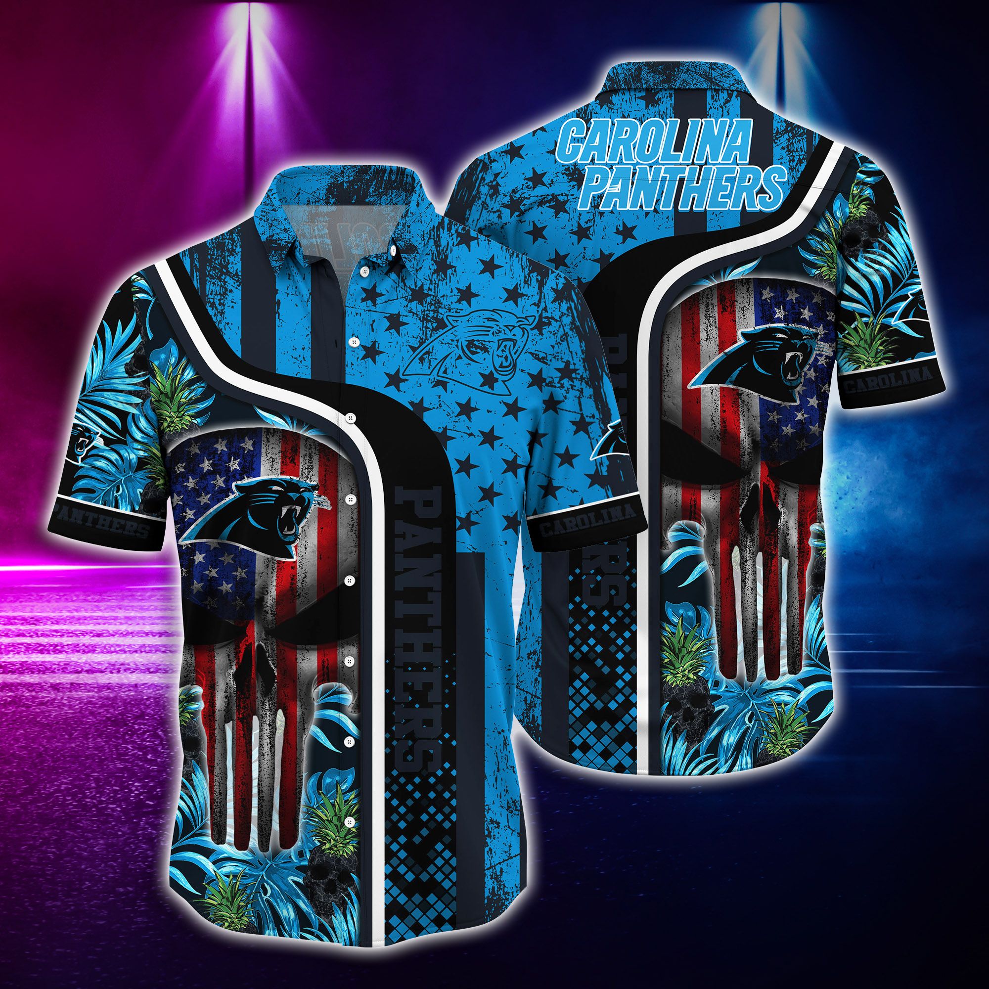 Nfl Hawaiian Shirt Carolina Panthers Tshirt Skull Tropical-1