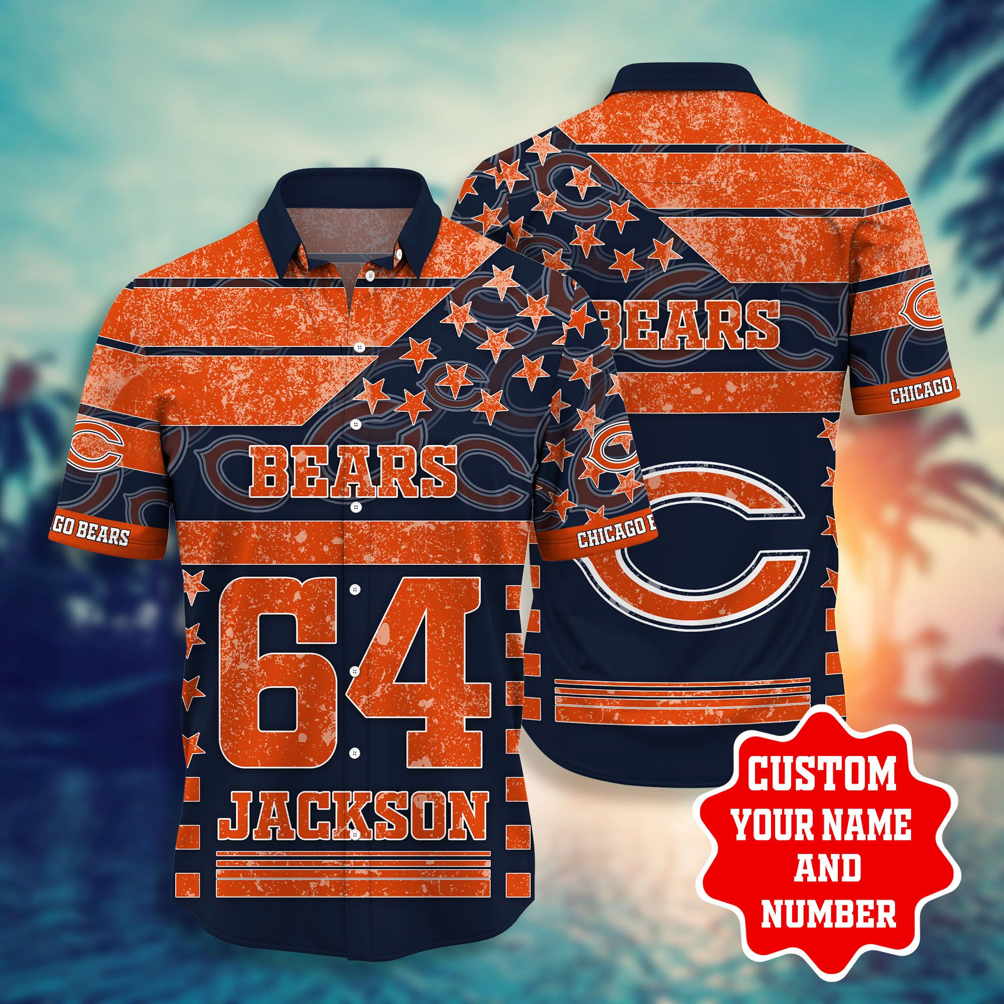 Nfl Hawaiian Shirt Chicago Bears Shorts Star Tshirt Custom Name Number-1