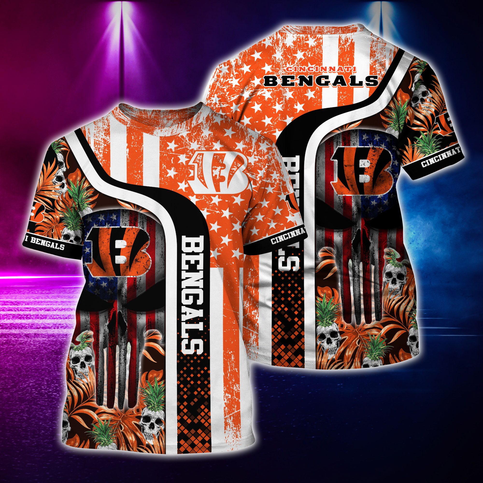 Nfl Hawaiian Shirt Cincinnati Bengals And Tshirt Skull-1