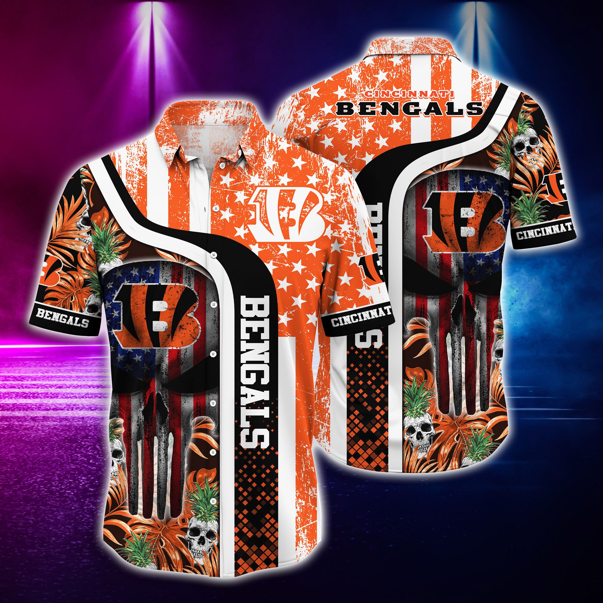 Nfl Hawaiian Shirt Cincinnati Bengals And Tshirt Skull-1