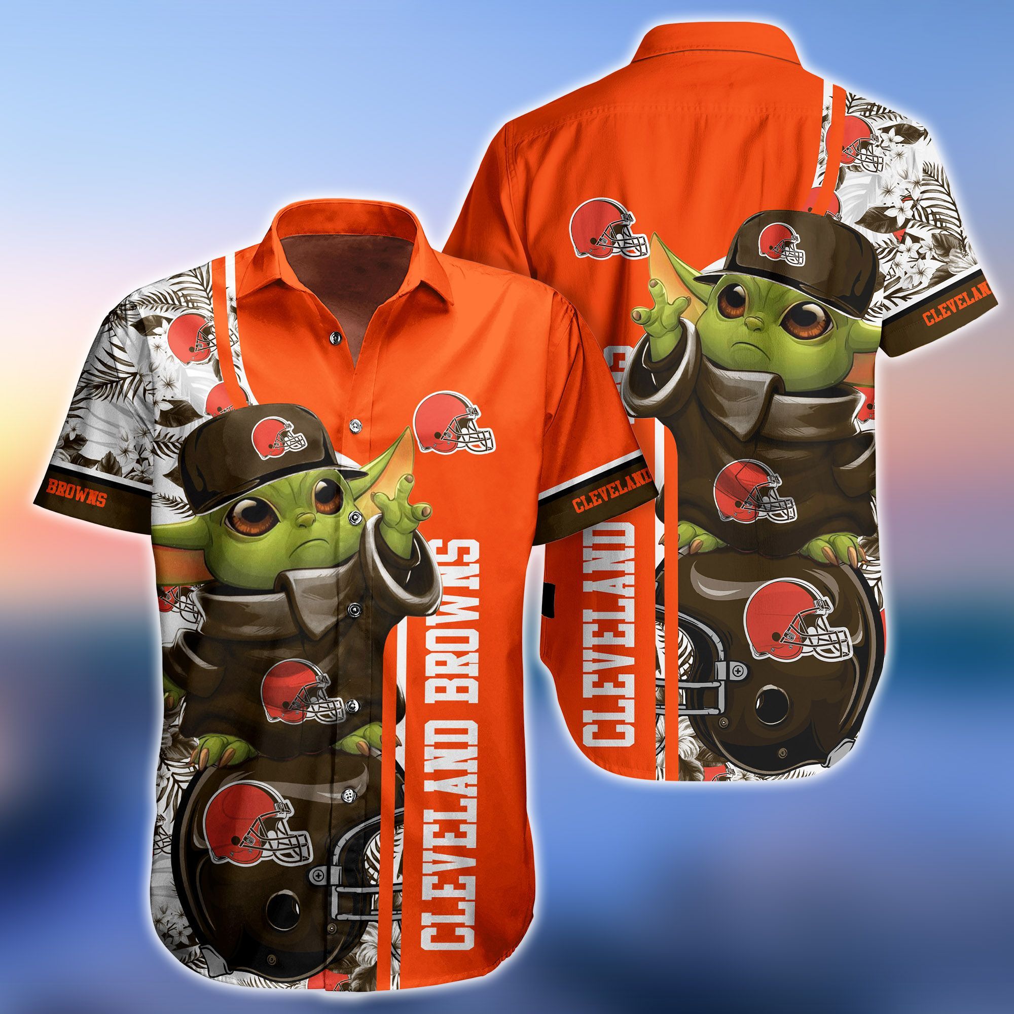 Nfl Hawaiian Shirt Cleveland Browns Baby Yoda Floral And Short 3d-2