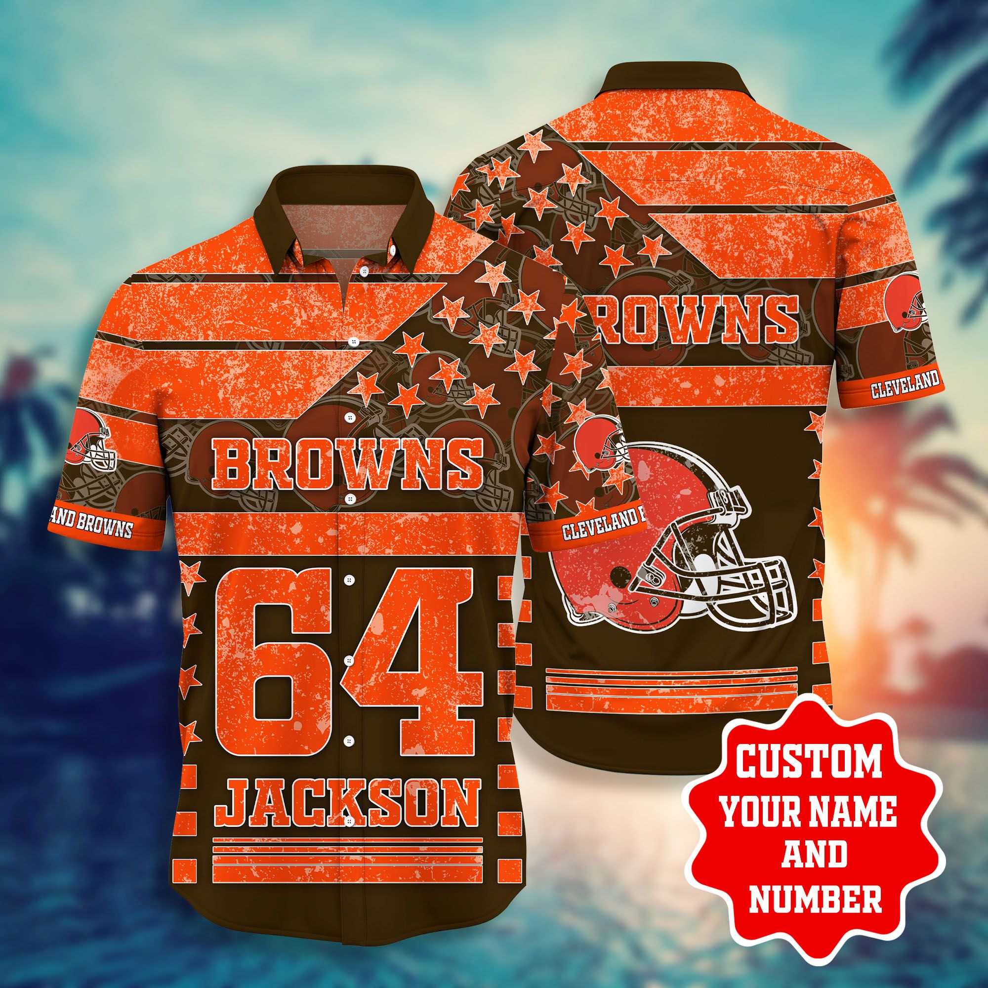 Nfl Hawaiian Shirt Cleveland Browns Shorts Tshirt Star Custom Name Number-1