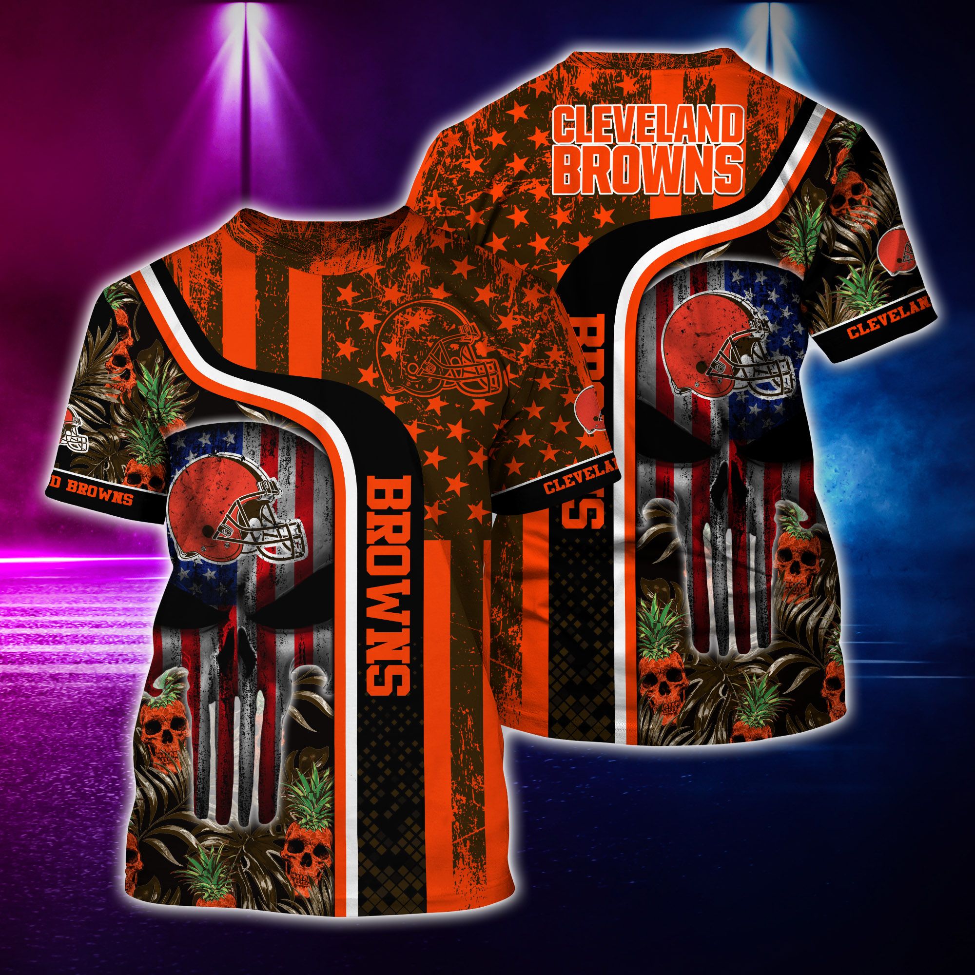 Nfl Hawaiian Shirt Cleveland Browns Tshirt Skull Tropical-1