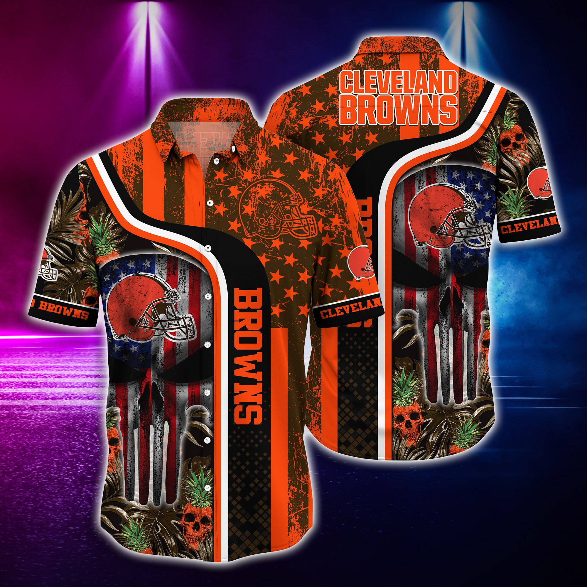 Nfl Hawaiian Shirt Cleveland Browns Tshirt Skull Tropical-1