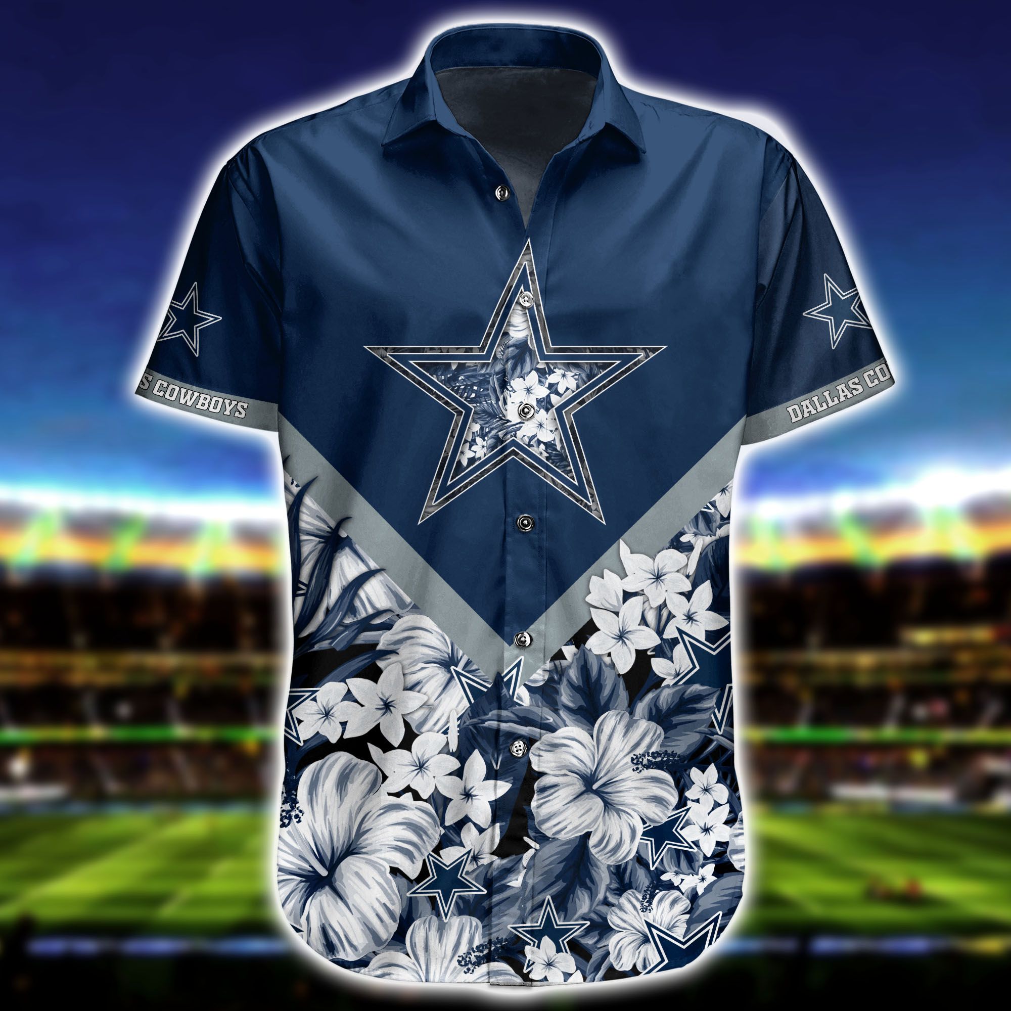 Nfl Hawaiian Shirt Dallas Cowboys And Short Floral 3d Custom Name Number-2