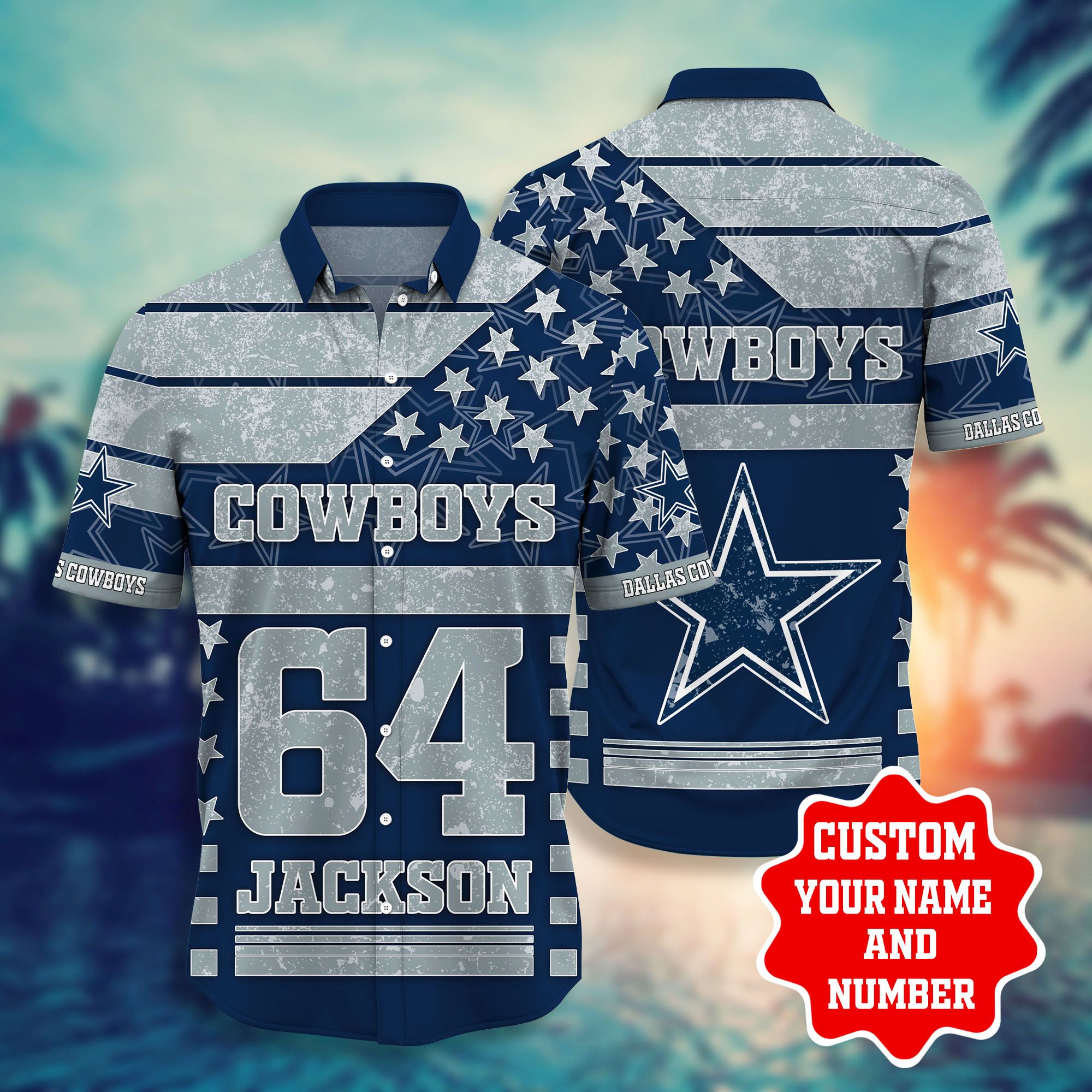 Nfl Hawaiian Shirt Dallas Cowboys Shorts Star 3d Custom Name Number-1