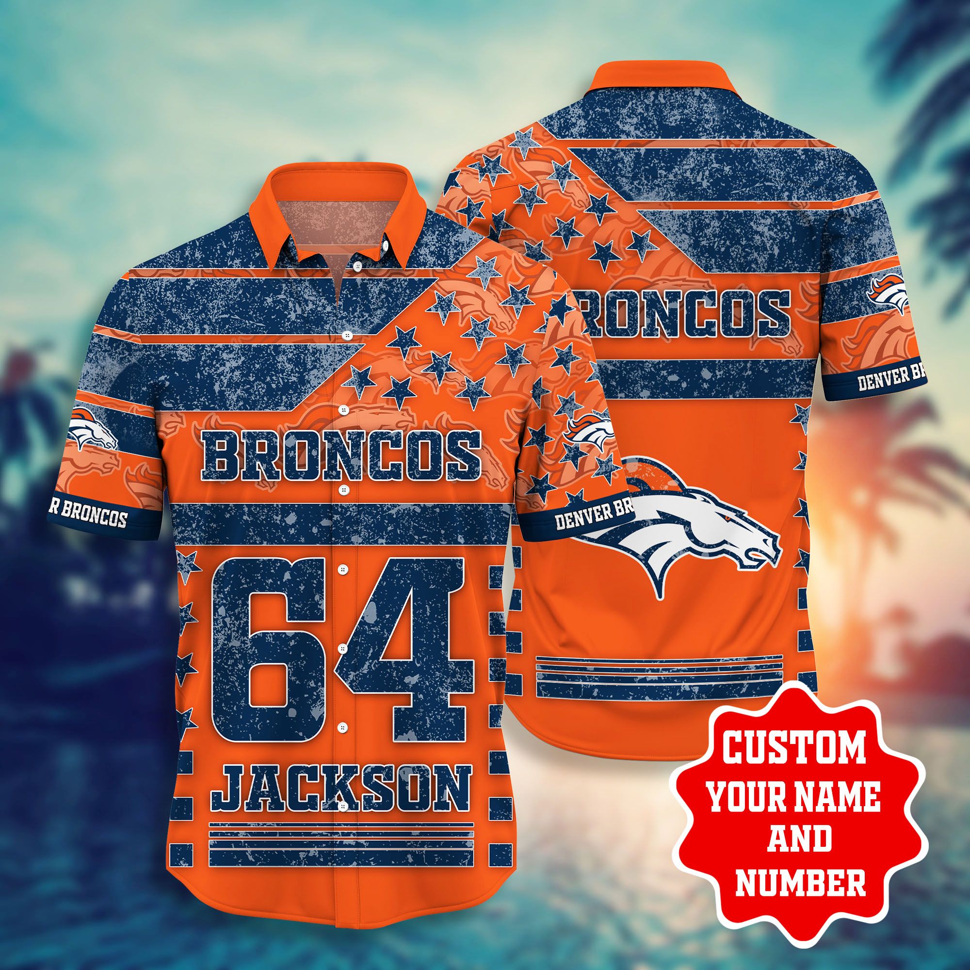 Nfl Hawaiian Shirt Denver Broncos Shorts Star Custom Name Number-1