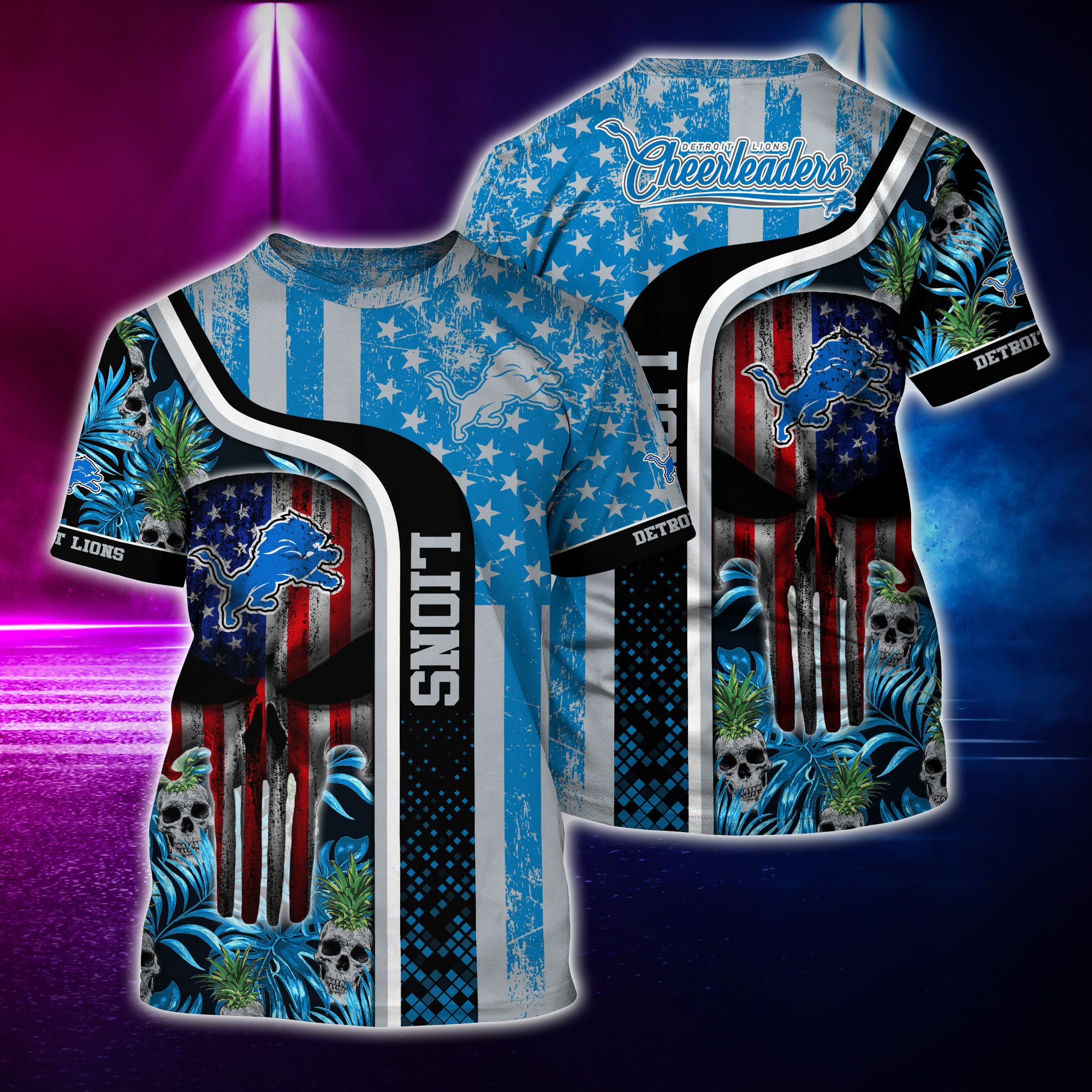 Nfl Hawaiian Shirt Detroit Lions Tshirt Skull Tropical-1