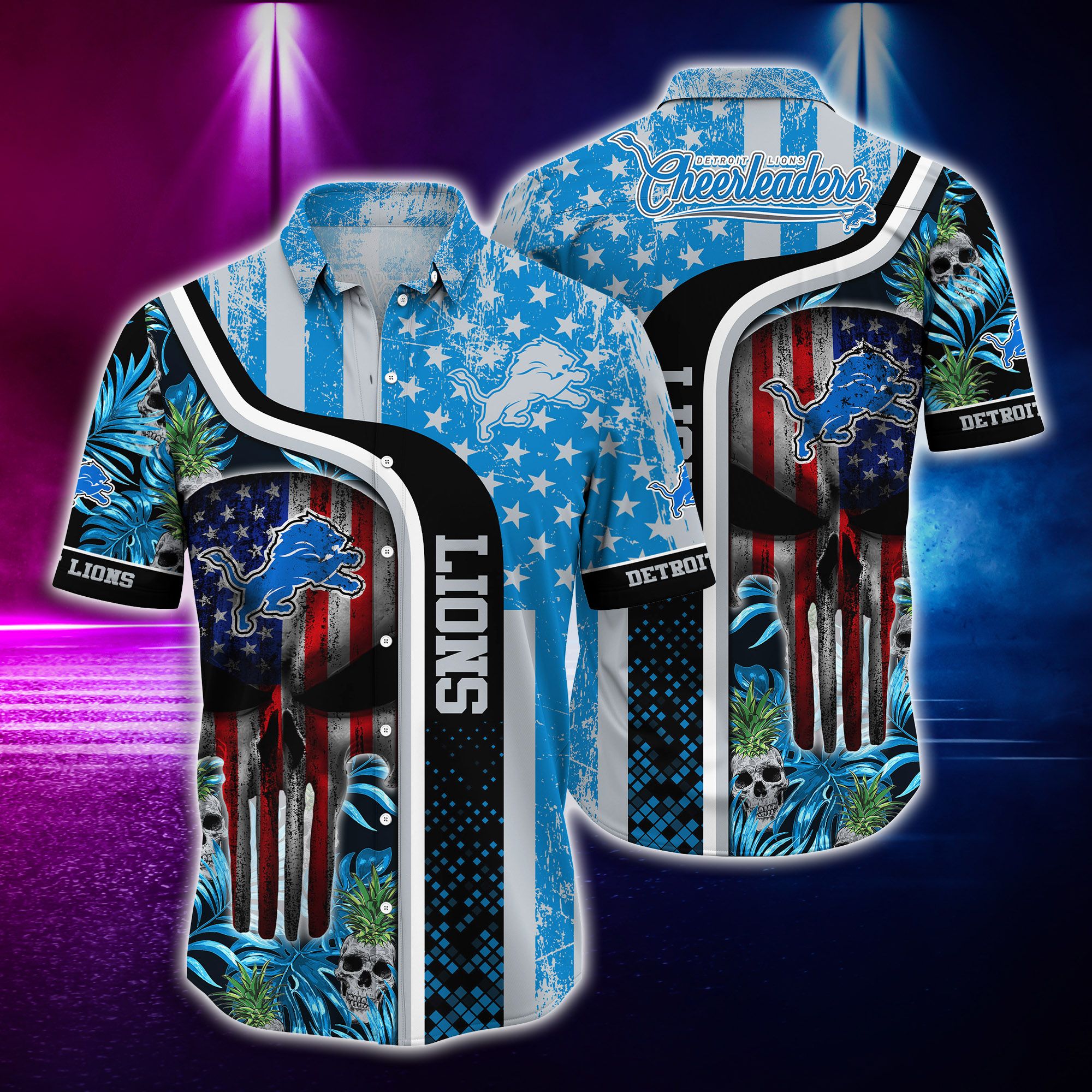 Nfl Hawaiian Shirt Detroit Lions Tshirt Skull Tropical-1