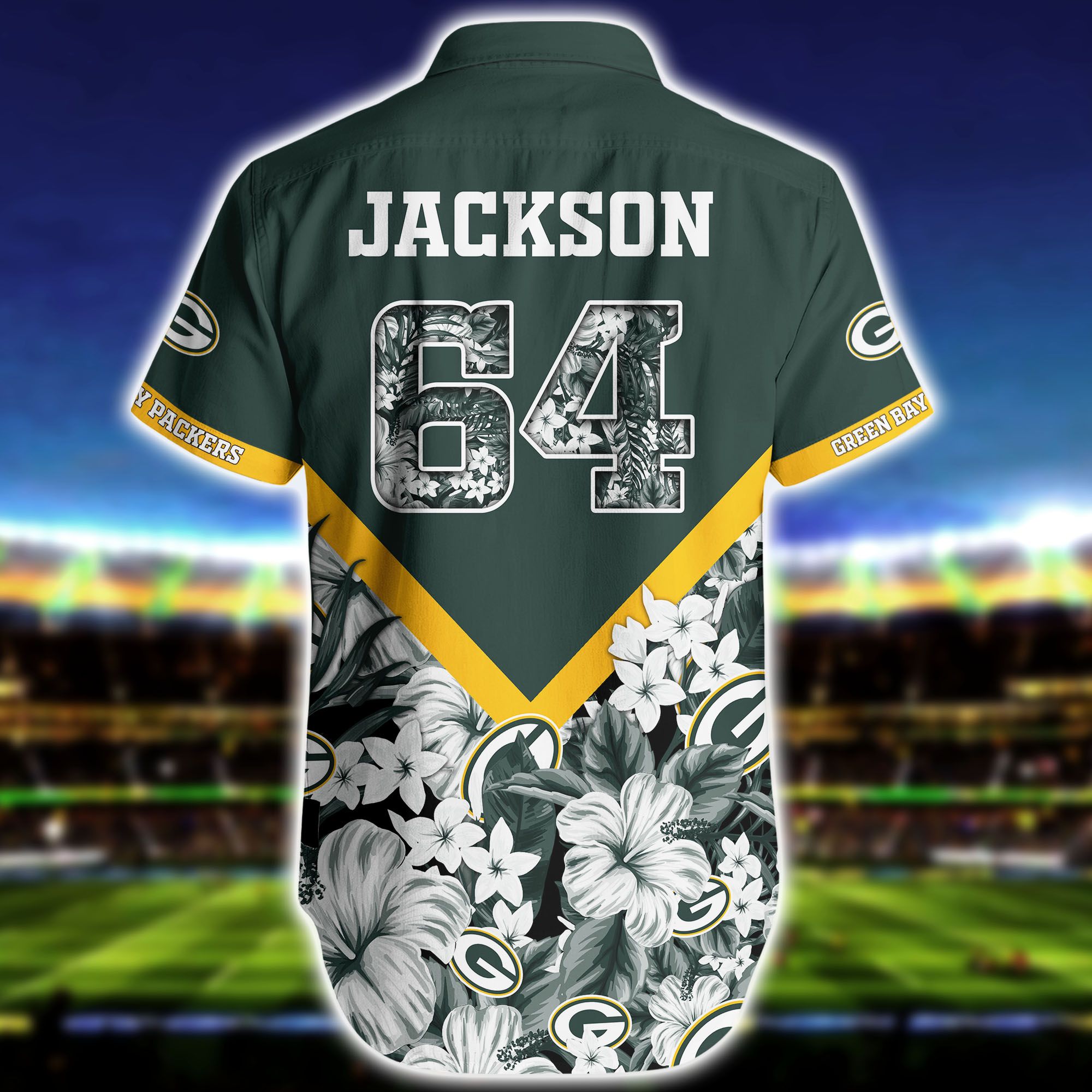 Nfl Hawaiian Shirt Green Bay Packers And Short Floral 3d Custom Name Number-2