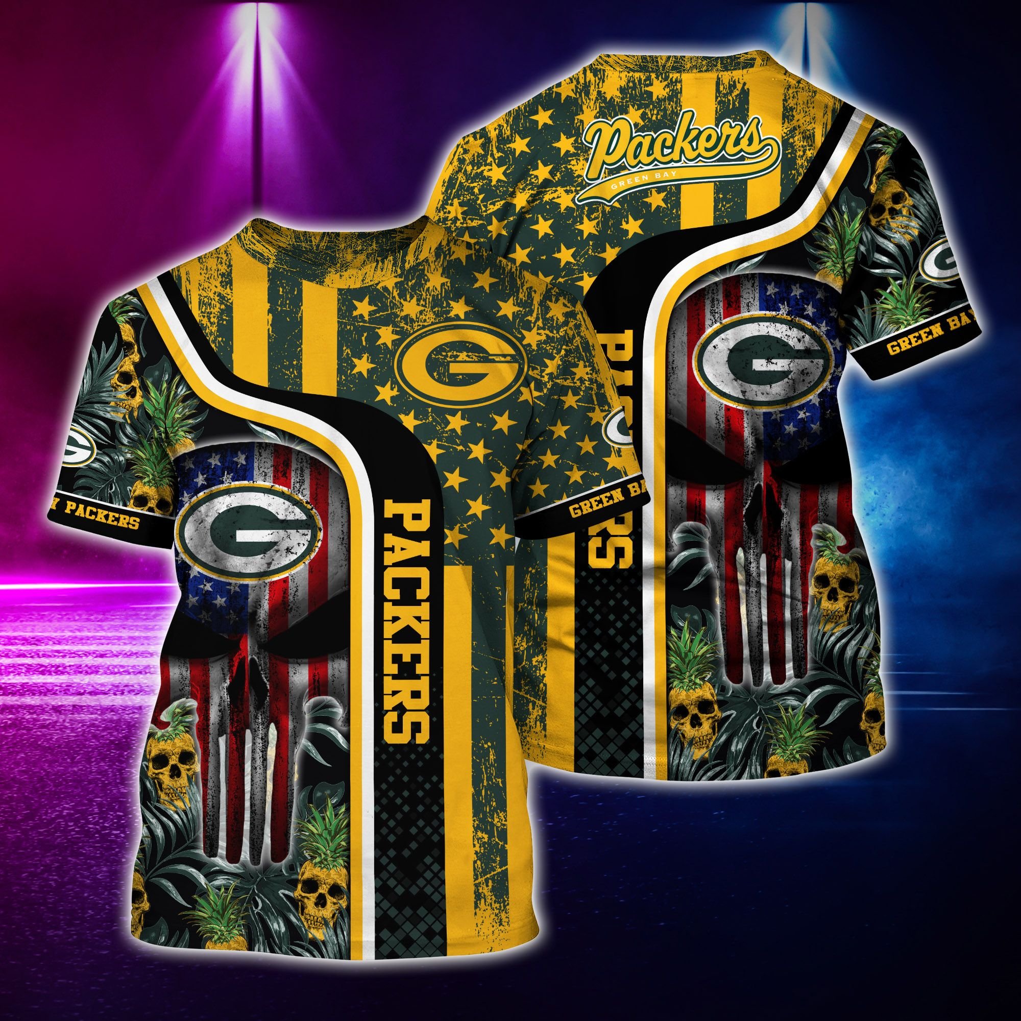 Nfl Hawaiian Shirt Green Bay Packers And Tshirt Skull-1