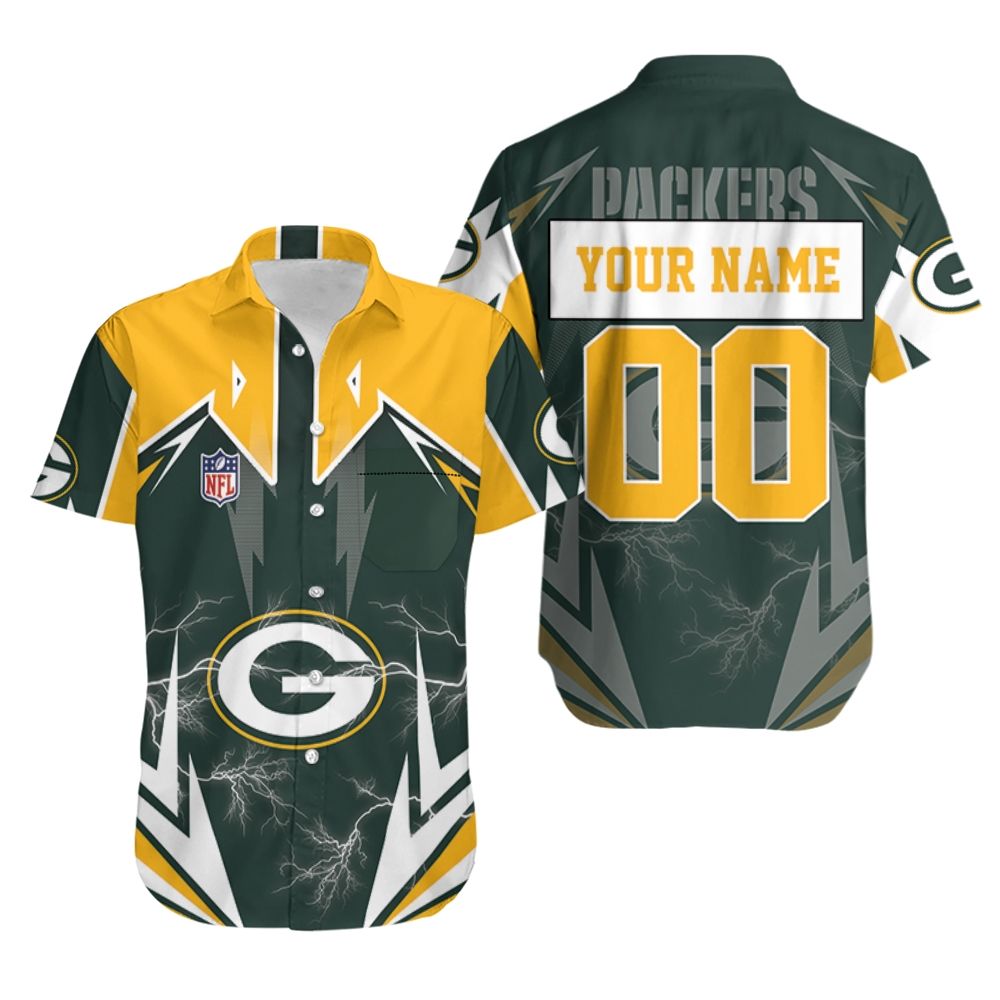 Nfl Hawaiian Shirt Green Bay Packers Lightning 3d Custom Your Name Number-1