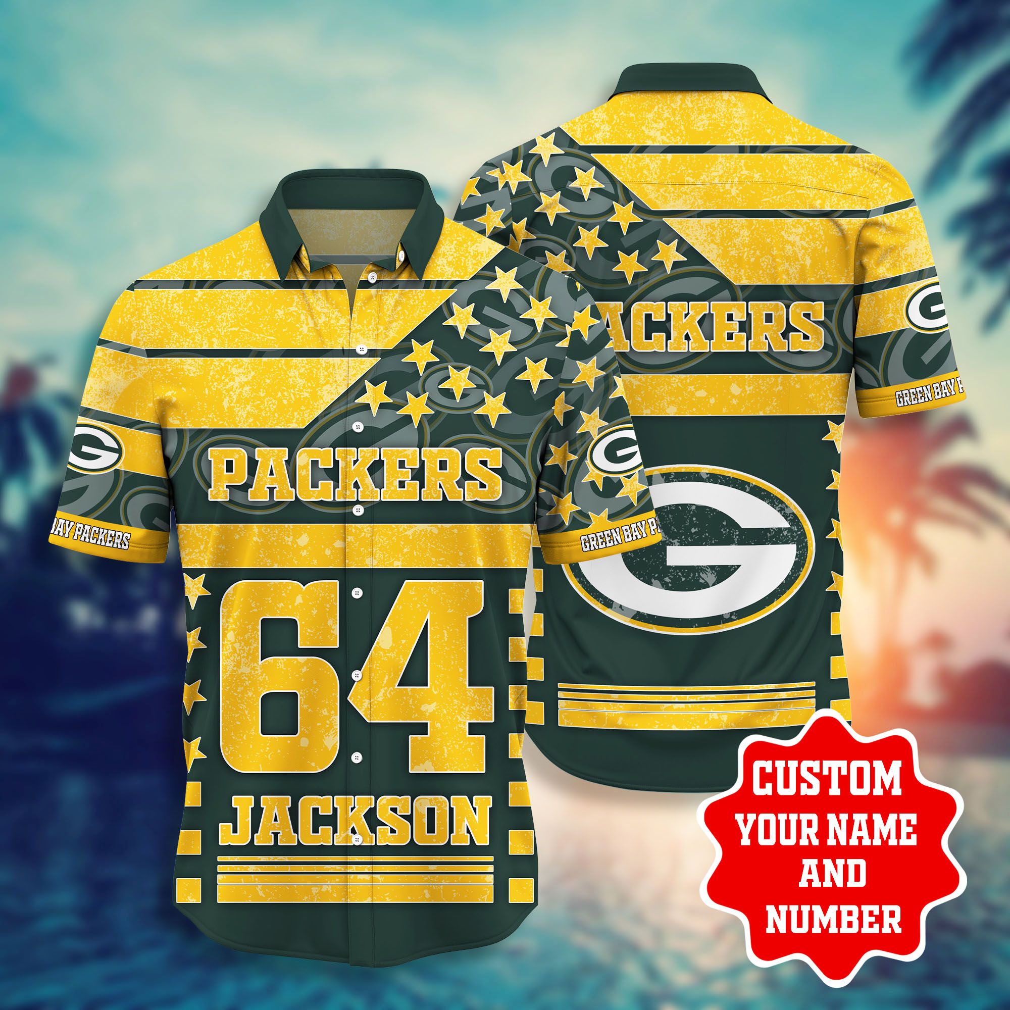 Nfl Hawaiian Shirt Green Bay Packers Shorts Star 3d Custom Name Number-1