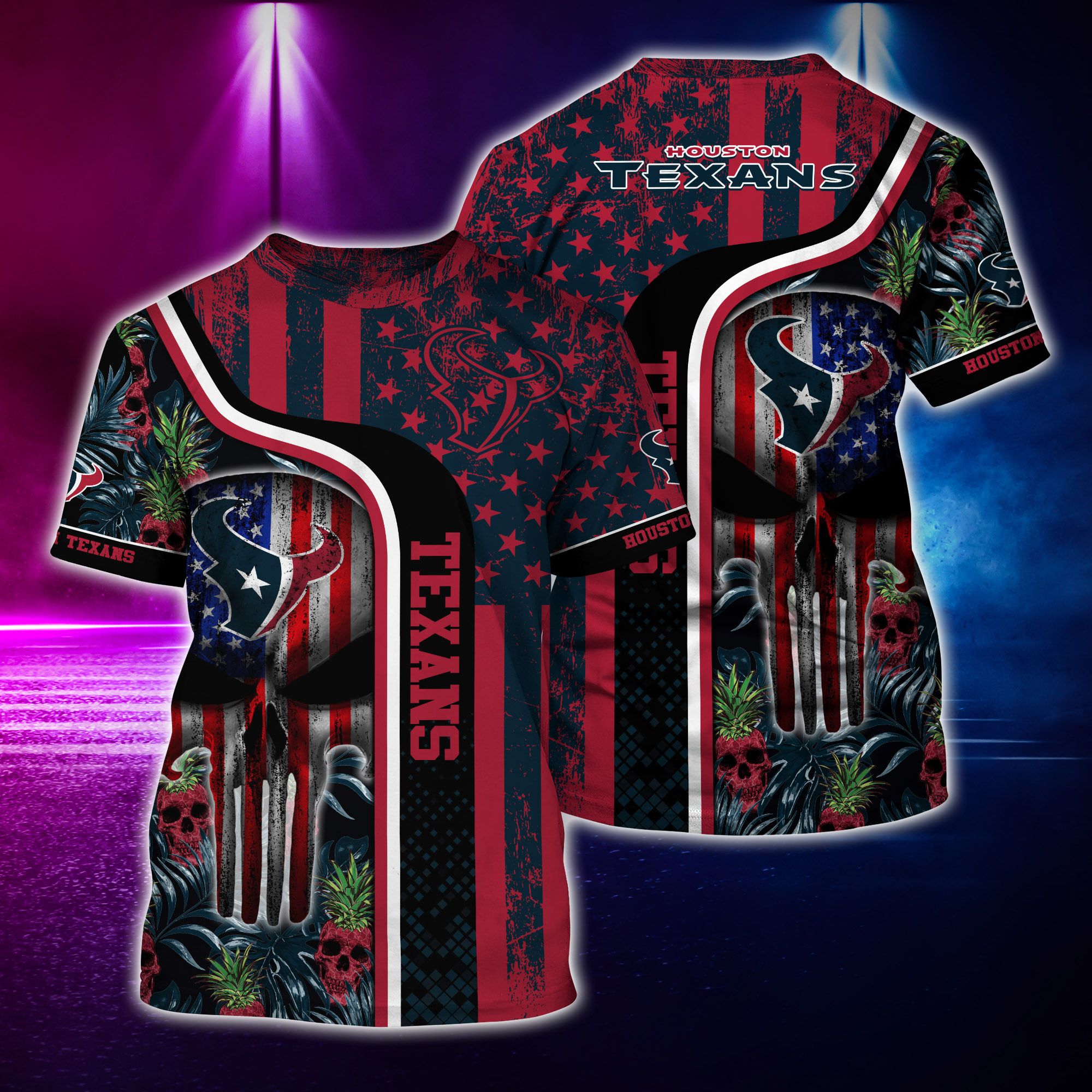 Nfl Hawaiian Shirt Houston Texans And Tshirt Skull-1