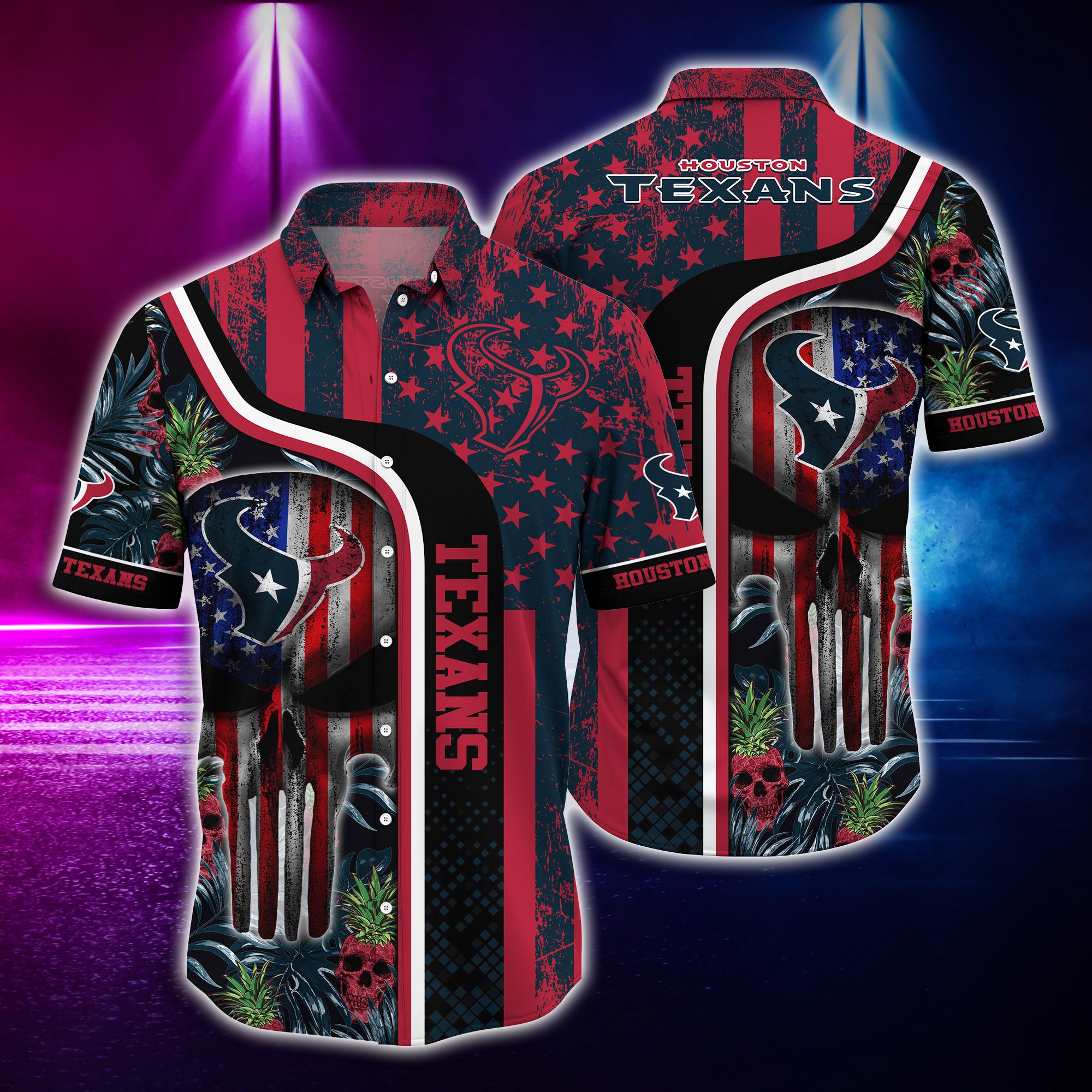 Nfl Hawaiian Shirt Houston Texans And Tshirt Skull-1