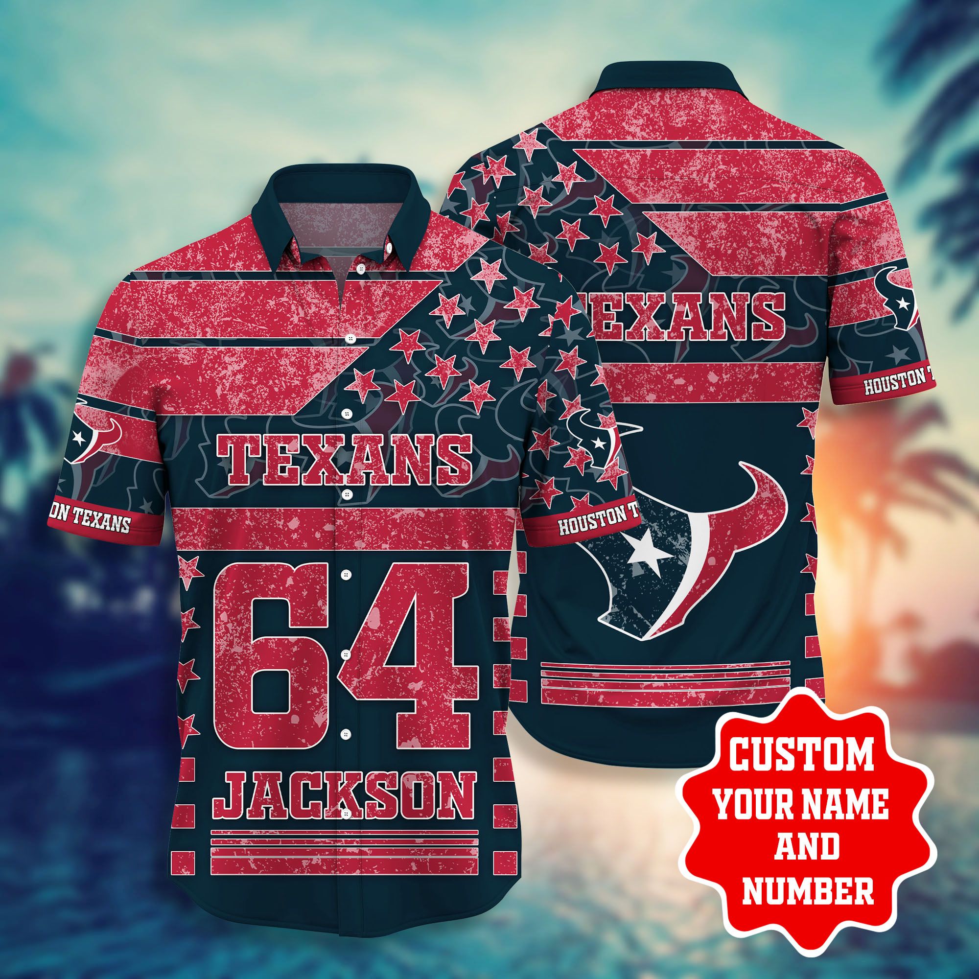 Nfl Hawaiian Shirt Houston Texans Shorts Star 3d Custom Name Number-1