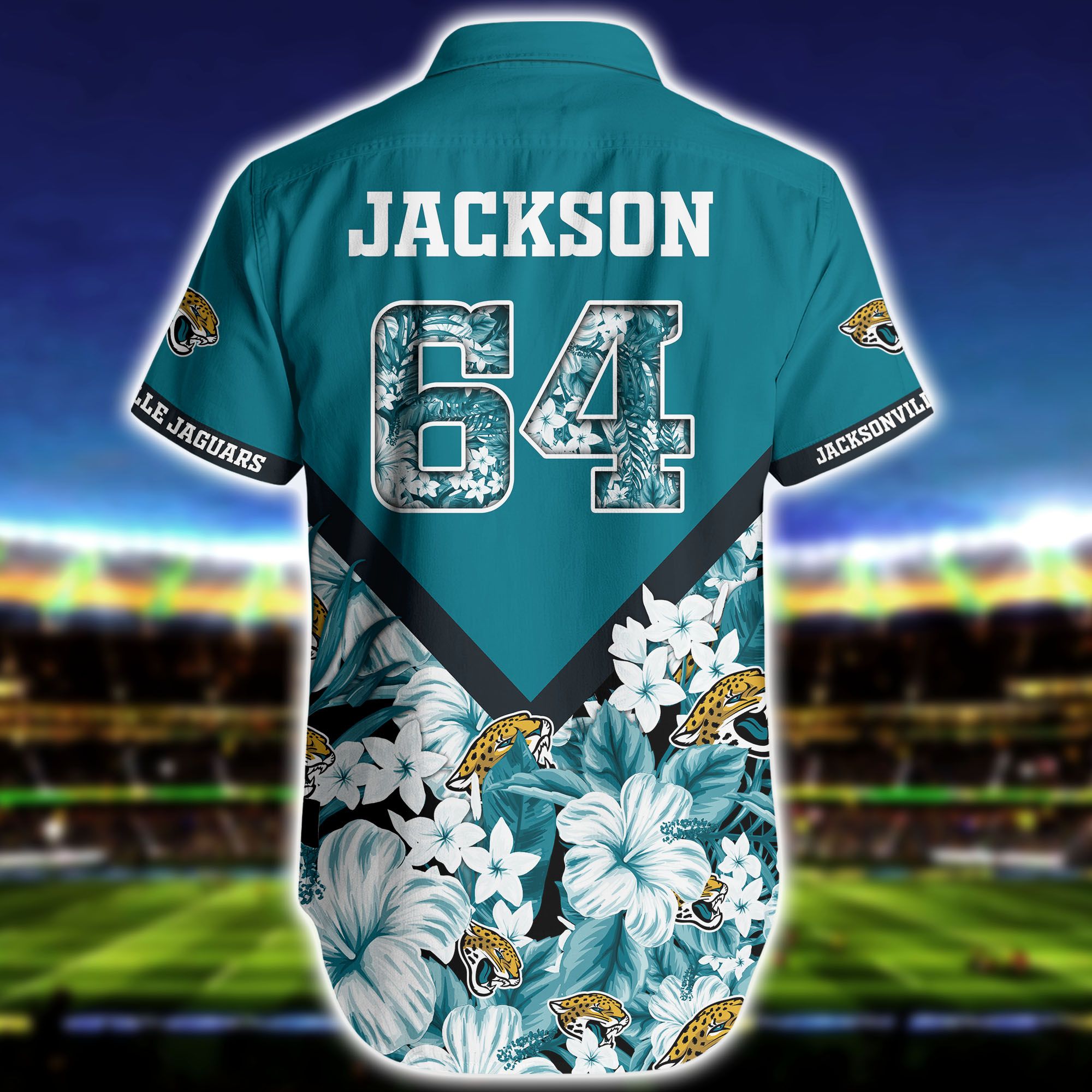 Nfl Hawaiian Shirt Jacksonville Jaguars And Short Floral 3d Custom Name Number-2
