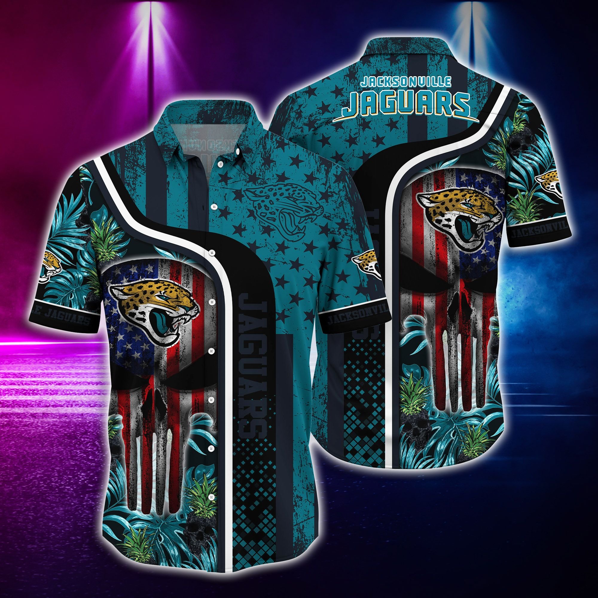 Nfl Hawaiian Shirt Jacksonville Jaguars And Tshirt Skull-1