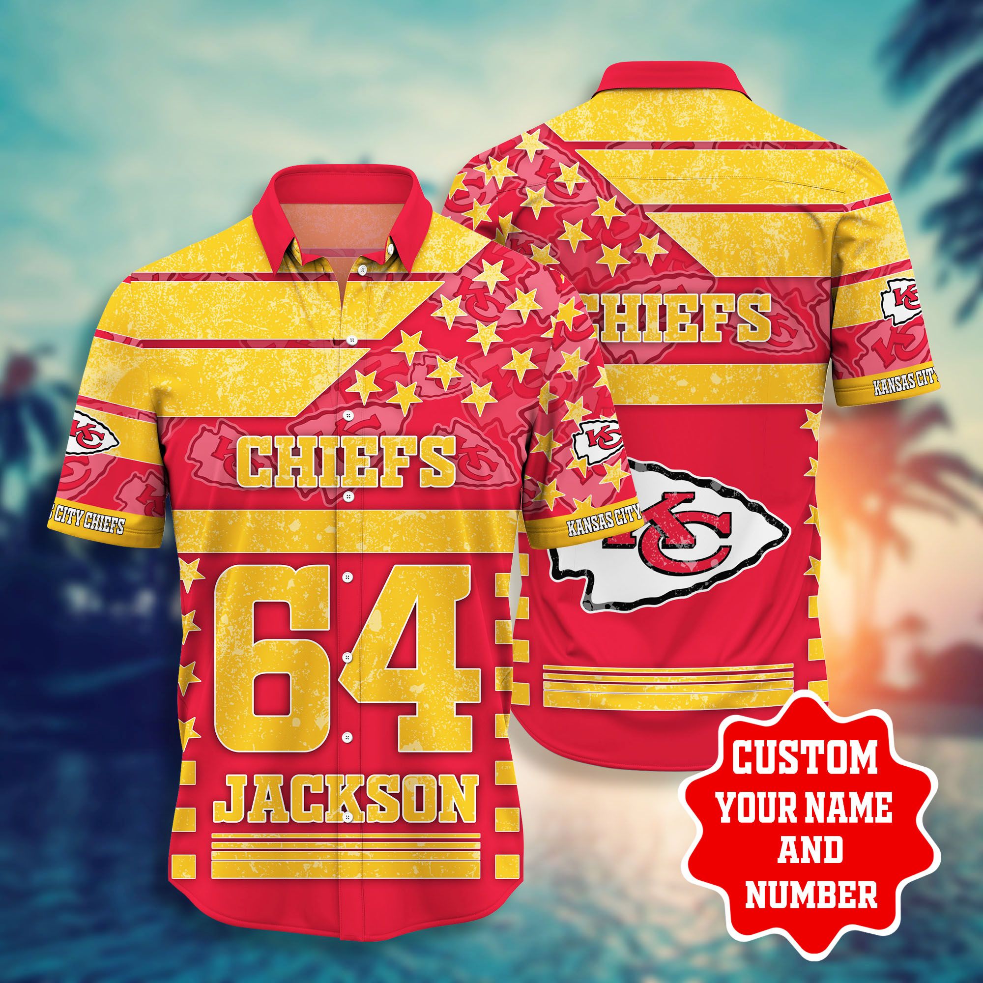 Nfl Hawaiian Shirt Kansas City Chiefs Shorts T-shirt Star Custom Name Number-1