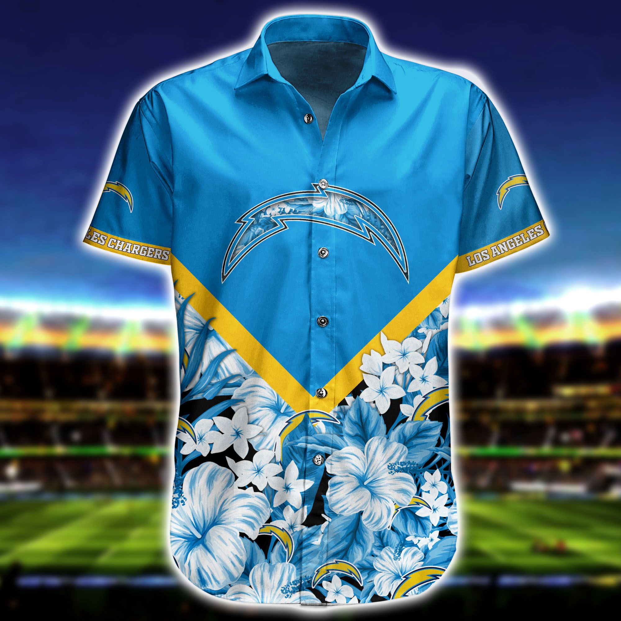 Nfl Hawaiian Shirt Los Angeles Chargers And Short Floral Custom Name Number-2