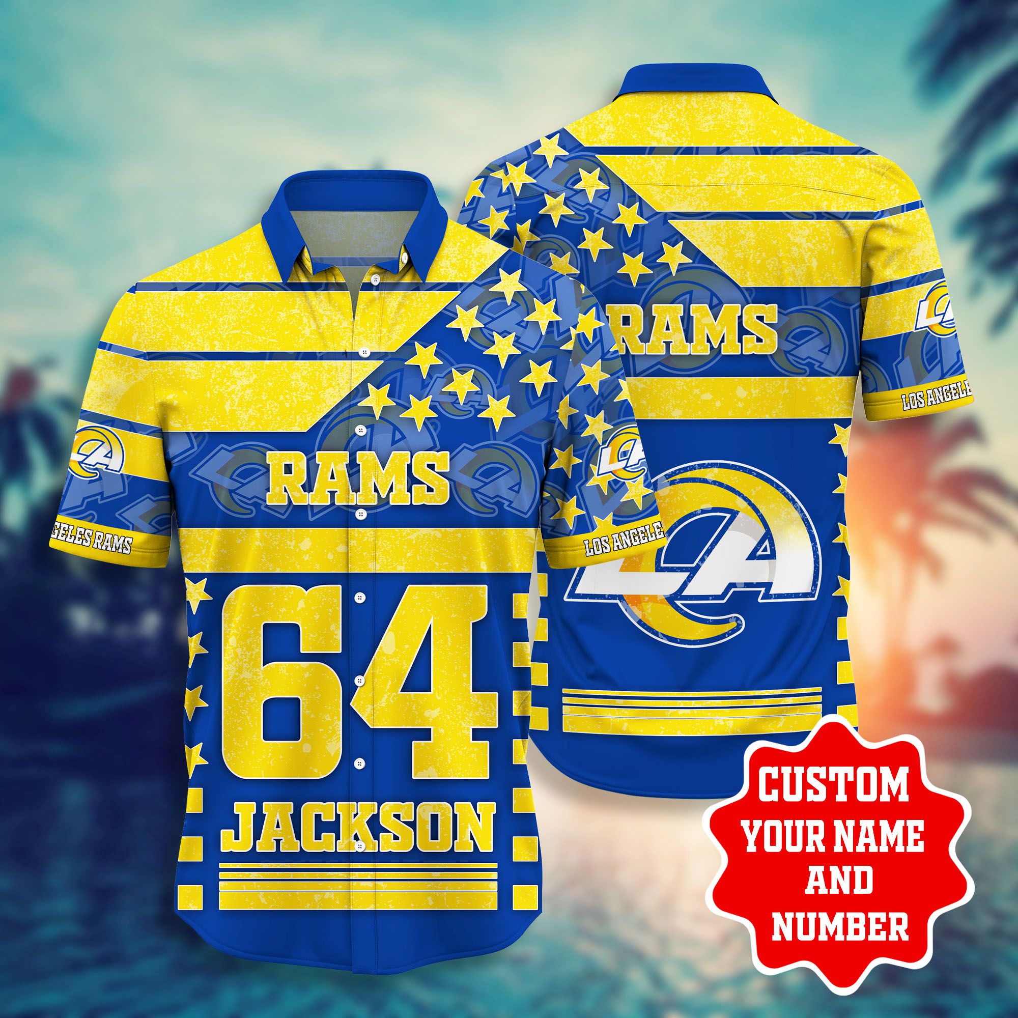 Nfl Hawaiian Shirt Los Angeles Rams Shorts Star 3d Custom Name Number-1