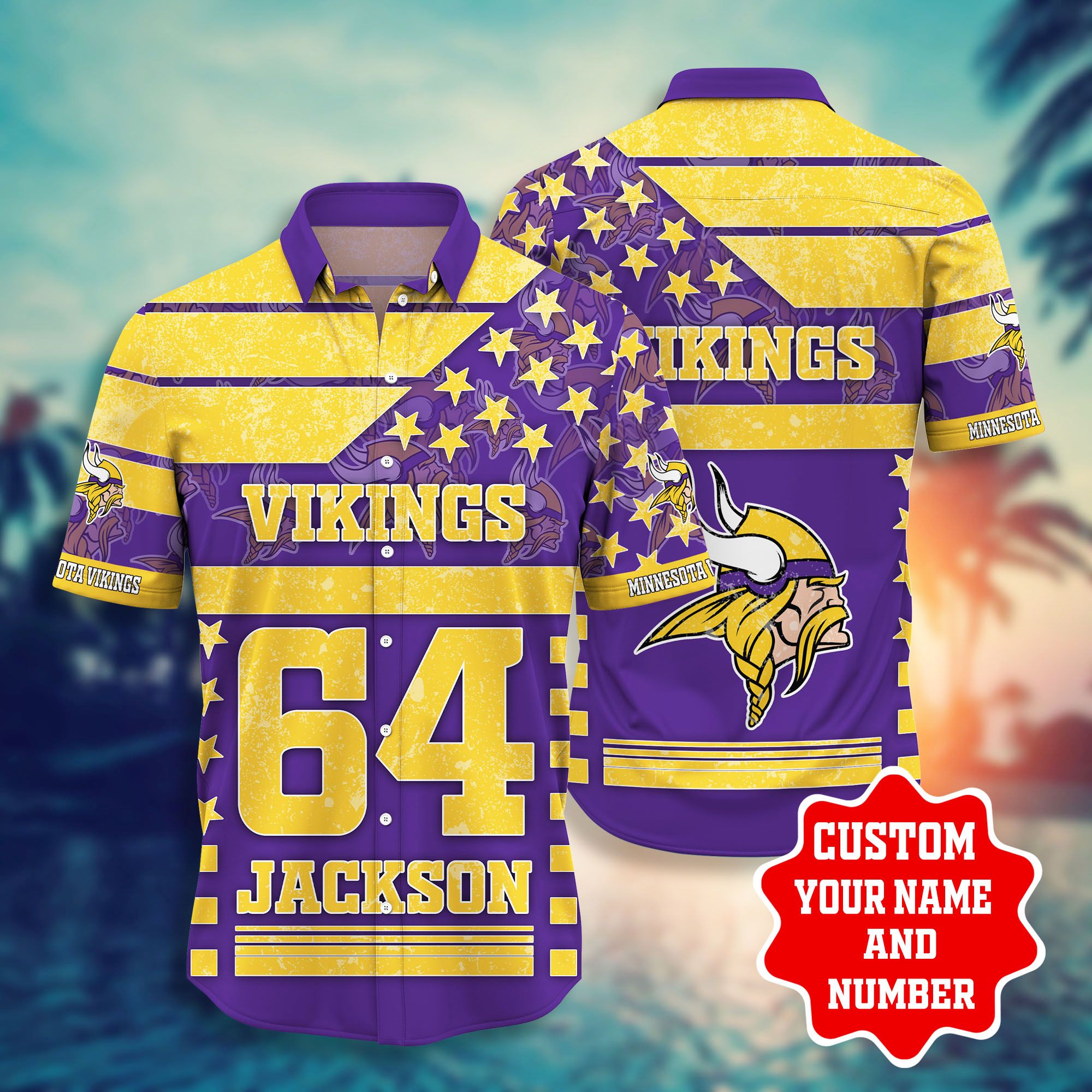 Nfl Hawaiian Shirt Minnesota Vikings Shorts Star 3d Custom Name Number-1