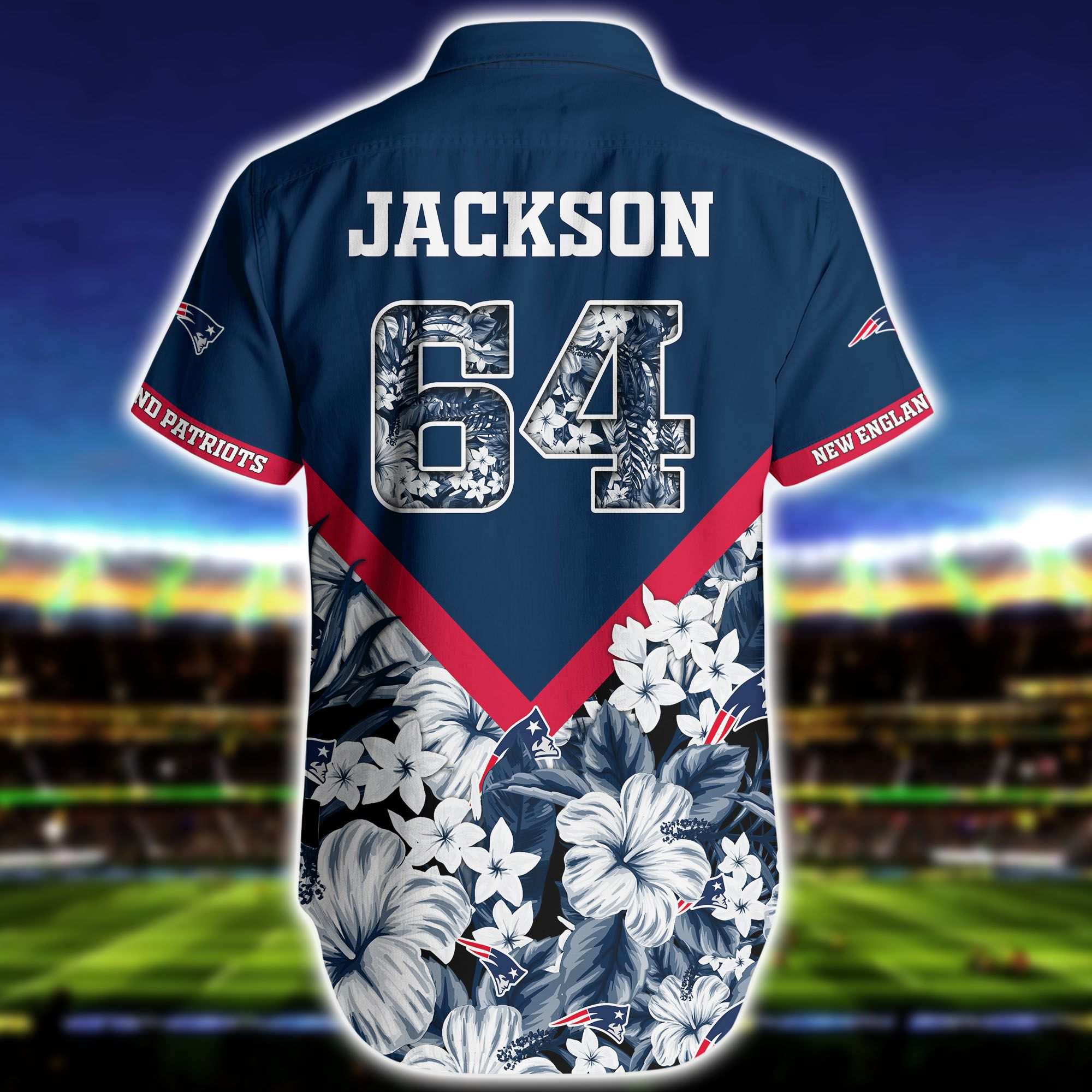 Nfl Hawaiian Shirt New England Patriots And Short Floral 3d Custom Name Number-2
