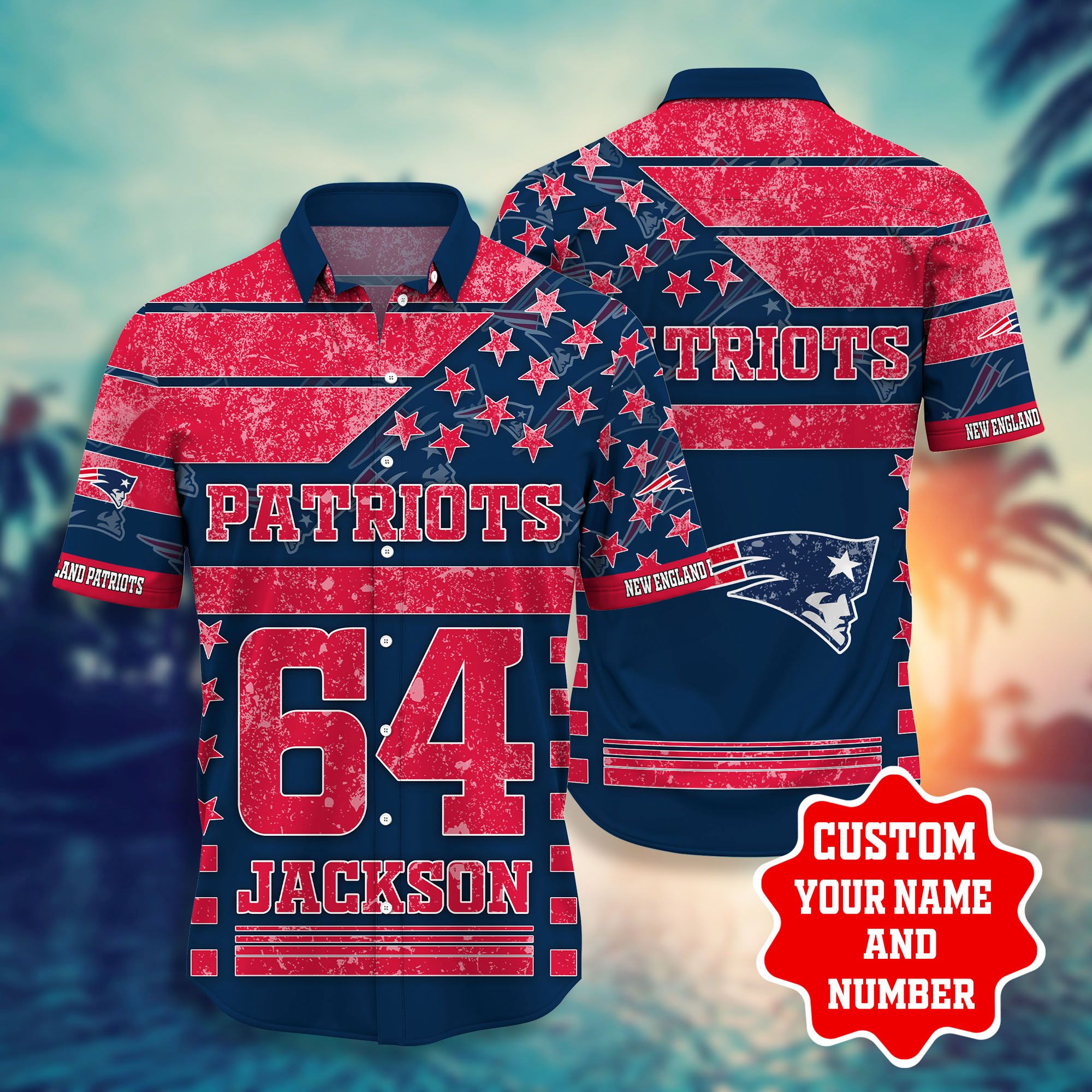 Nfl Hawaiian Shirt New England Patriots Shorts Star 3d Custom Name Number-1