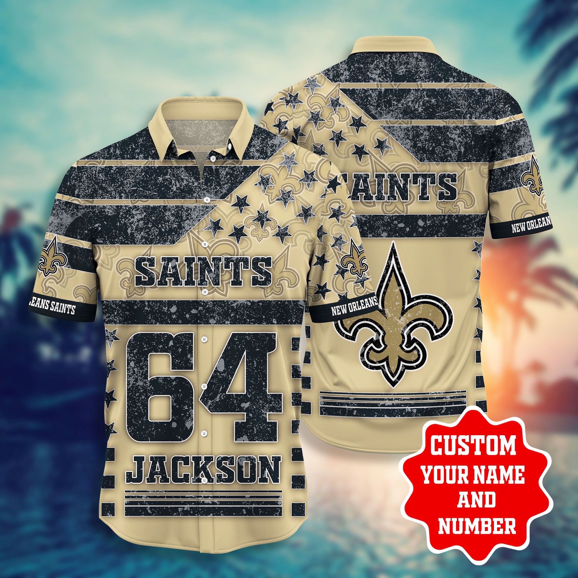 Nfl Hawaiian Shirt New Orleans Saints Shorts Tshirt Star Custom Name Number-1