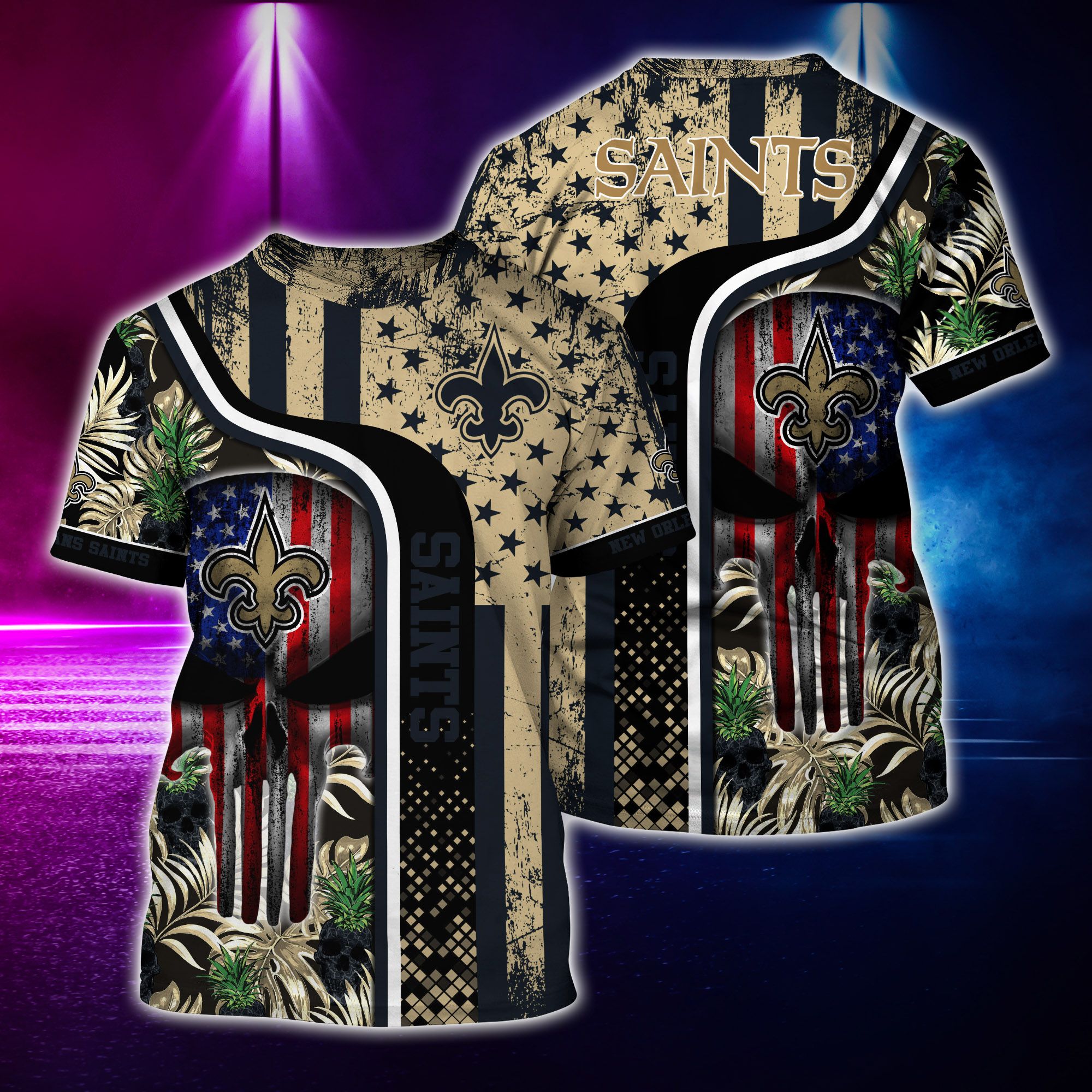 Nfl Hawaiian Shirt New Orleans Saints Tshirt Skull Tropical-1